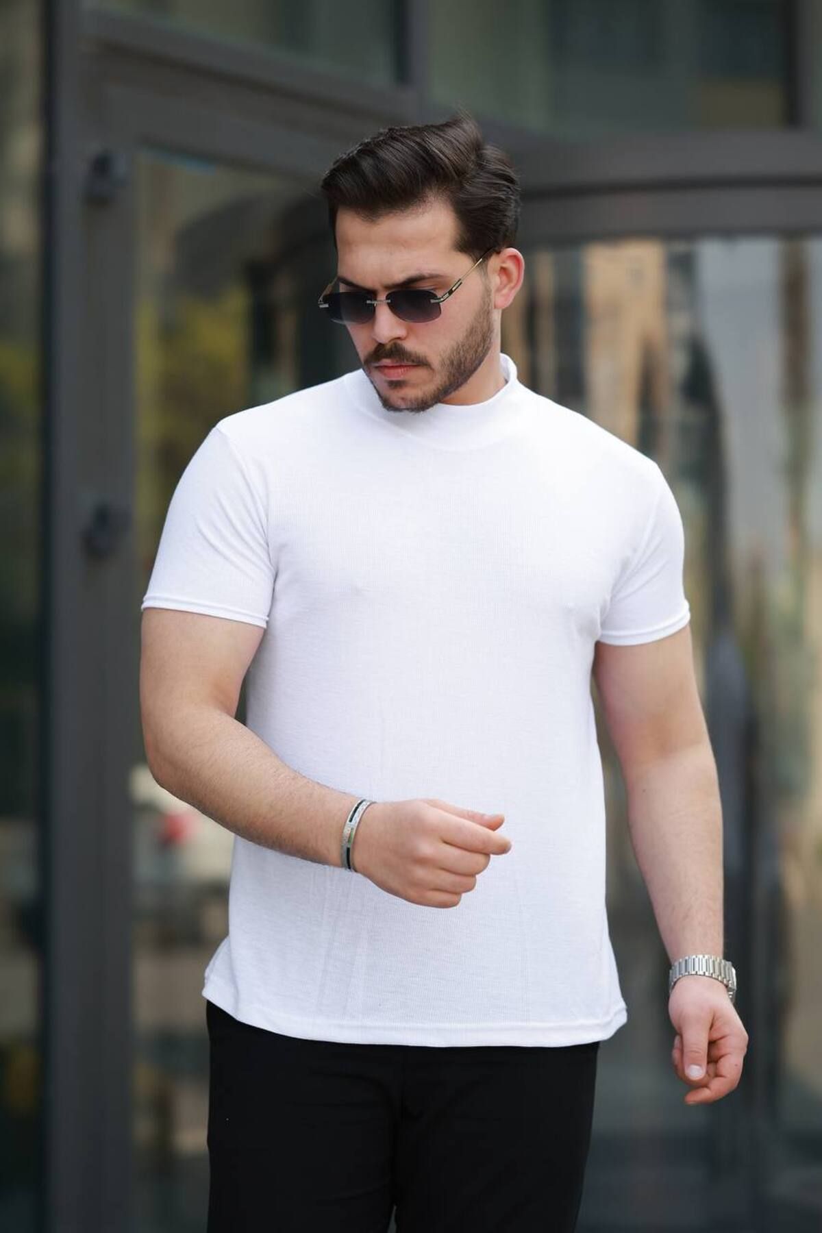 YONEZ MODA Erkek Rahat Kalıp Salaş Yarım Balıkçı Tişört