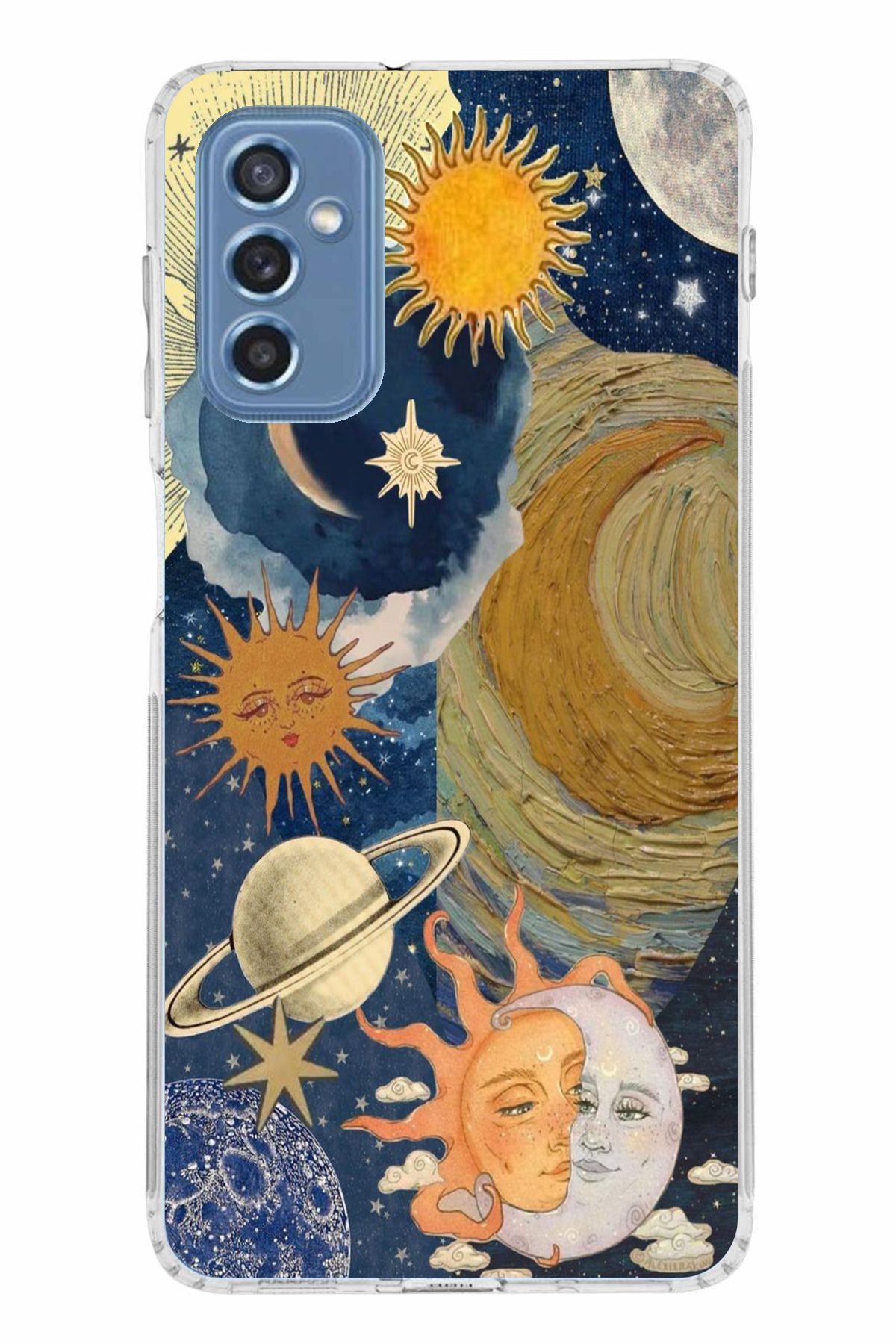 TechTree Samsung Galaxy M52 Uyumlu Güneş ve AY Evren Tasarımlı Şeffaf Silikon Kılıf