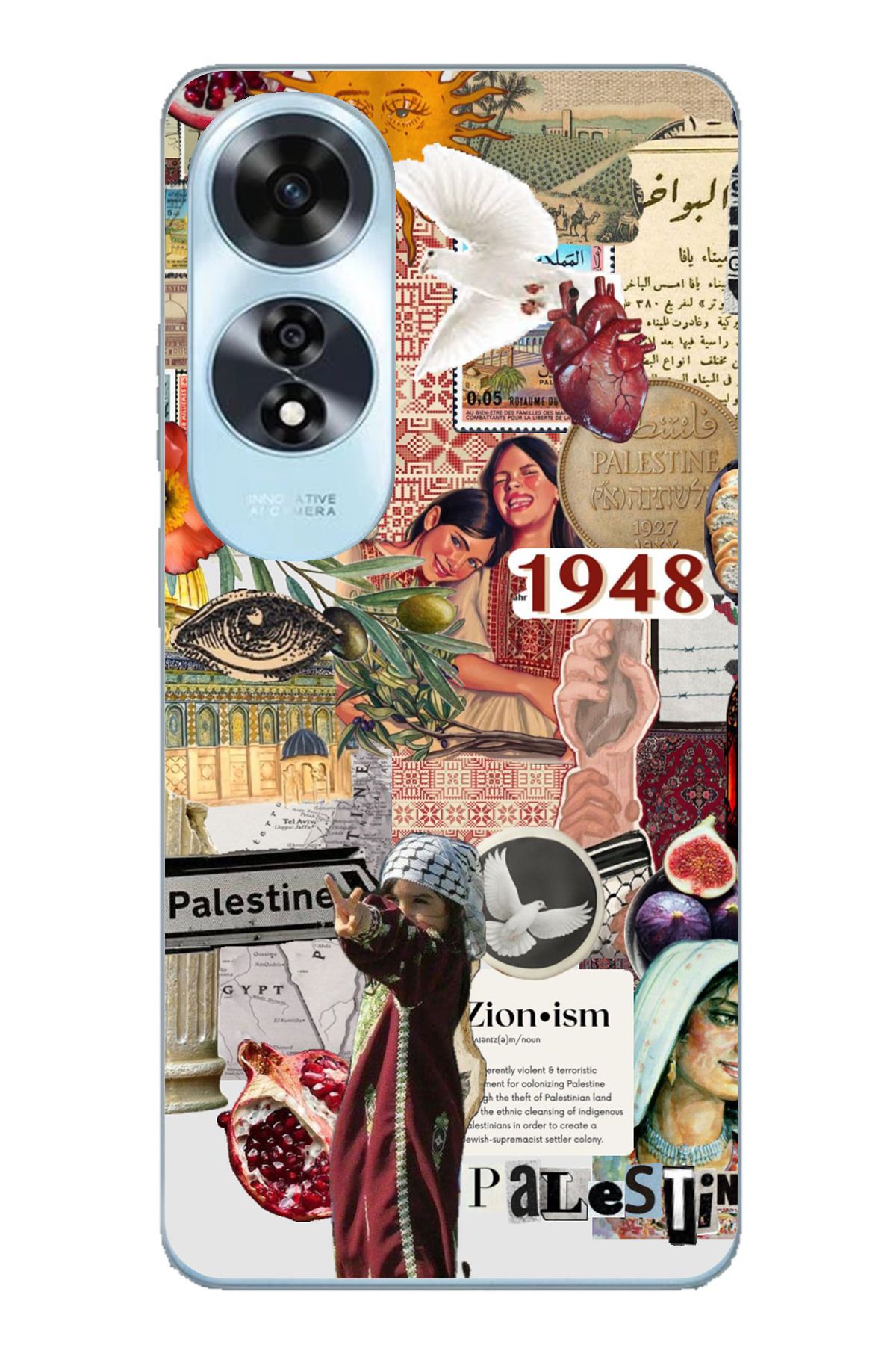 TechTree OPPO A60 Uyumlu 1948 Filistin Kolaj Tasarımlı Şeffaf Silikon Kılıf