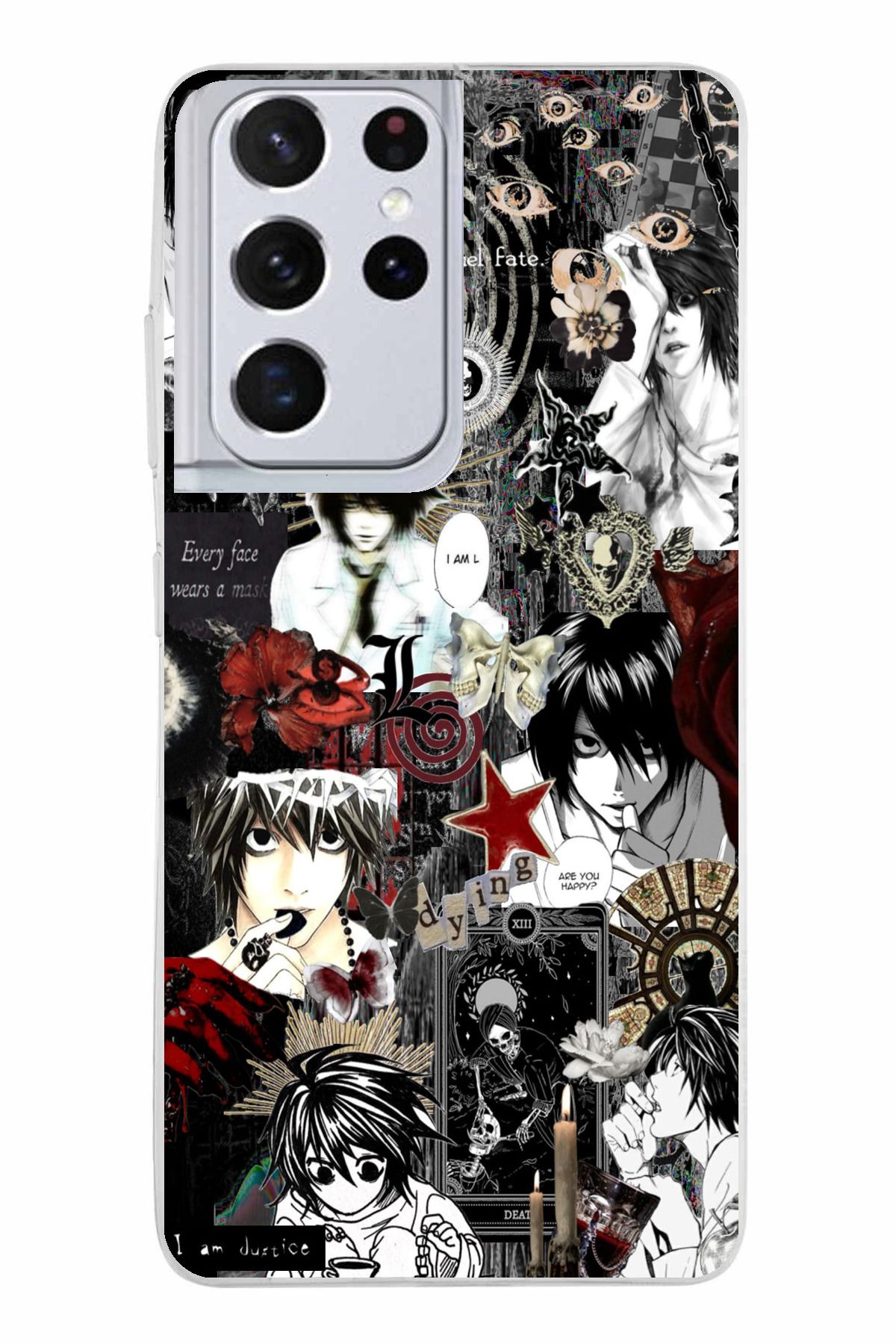 TechTree Samsung Galaxy S21 ULTRA Uyumlu Death Note Kolaj Tasarımlı Şeffaf Silikon Kılıf