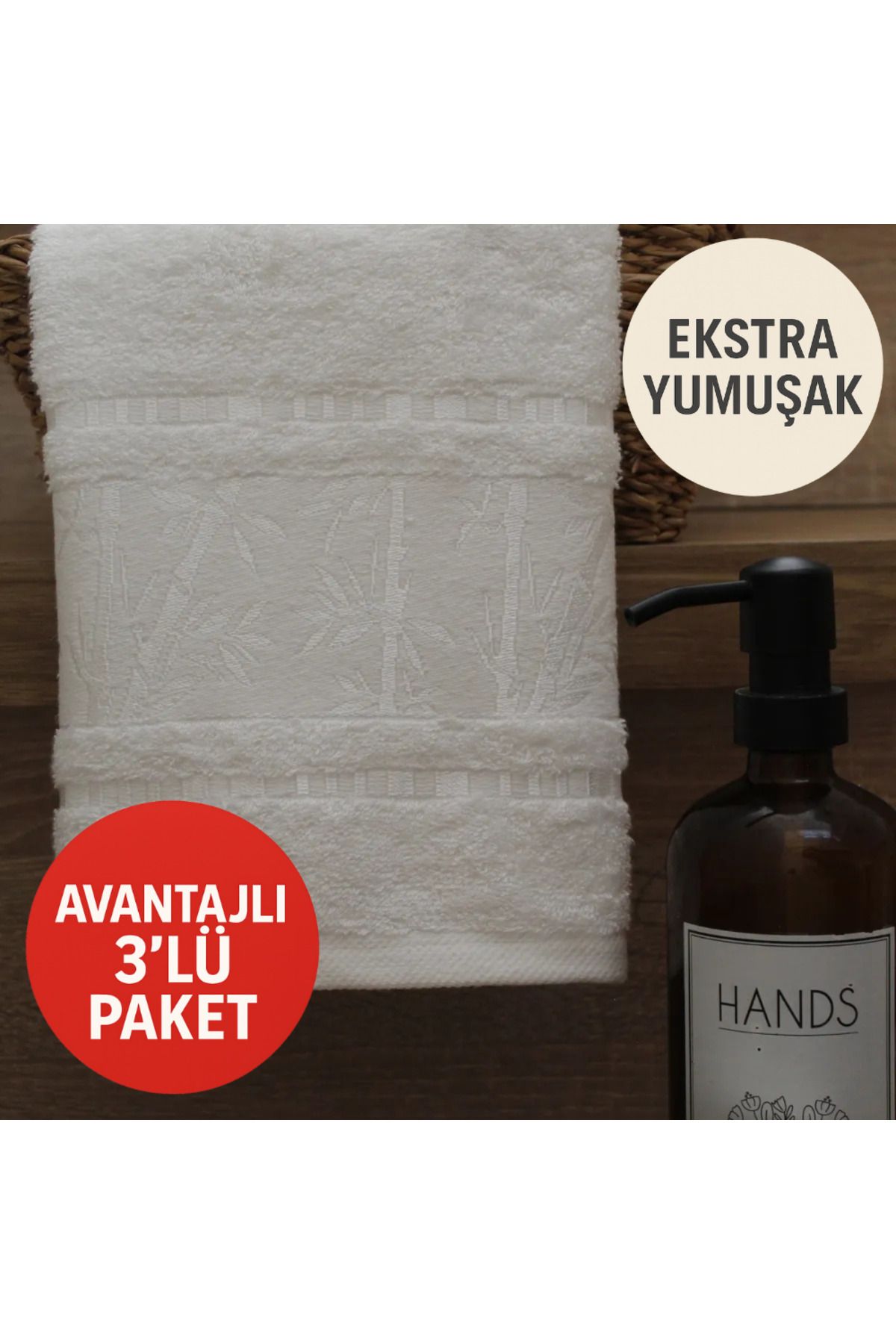 Lobya Oiva Lüx Bambu 3'lü Beyaz El Havlusu (50 x 90)