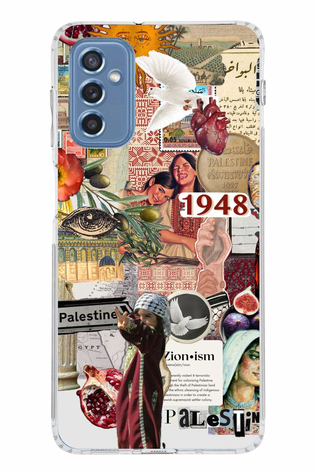 TechTree Samsung Galaxy M52 Uyumlu 1948 Filistin Kolaj Tasarımlı Şeffaf Silikon Kılıf