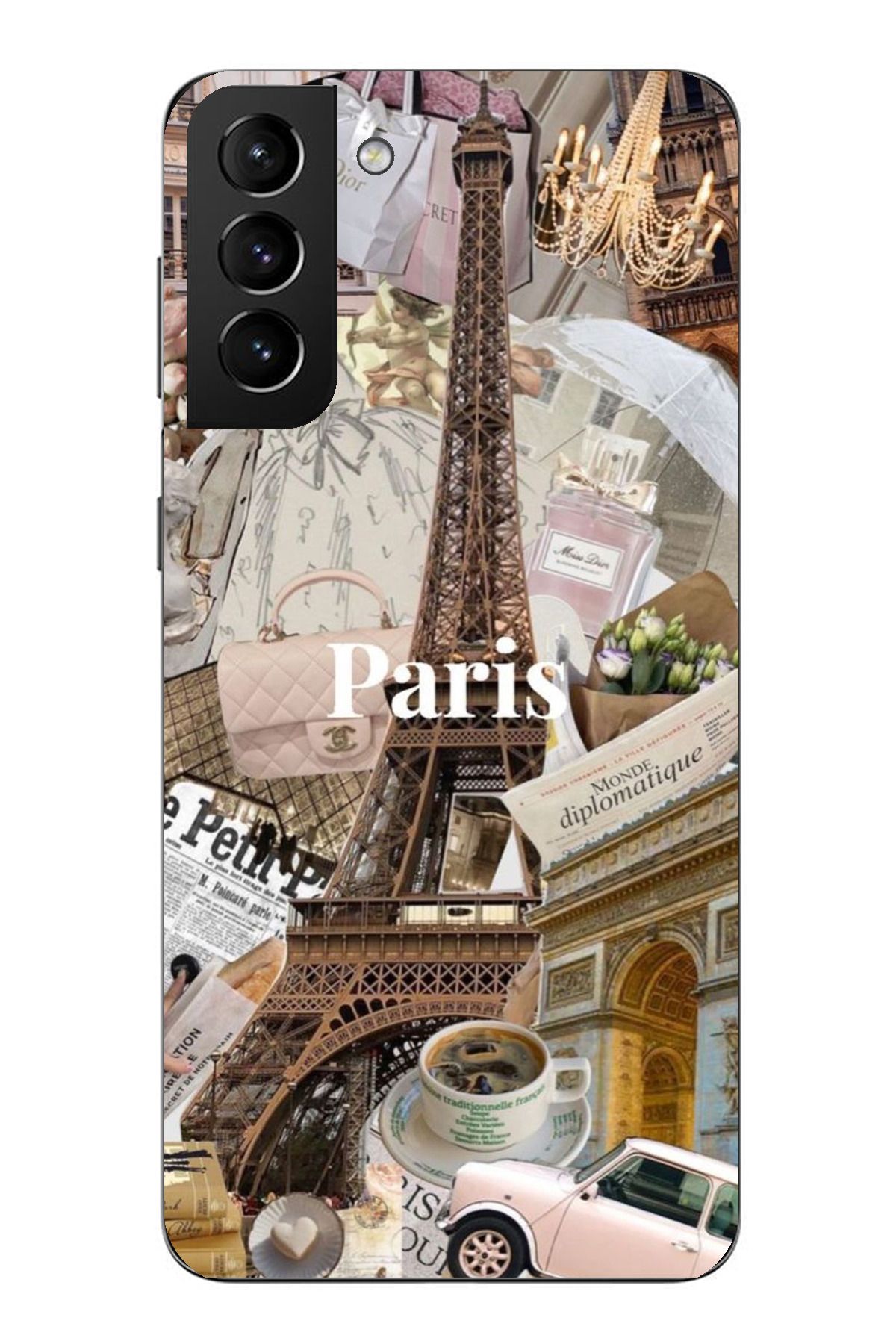 TechTree Samsung Galaxy S21 PLUS Uyumlu Paris Kolaj Şeffaf Silikon Kılıf