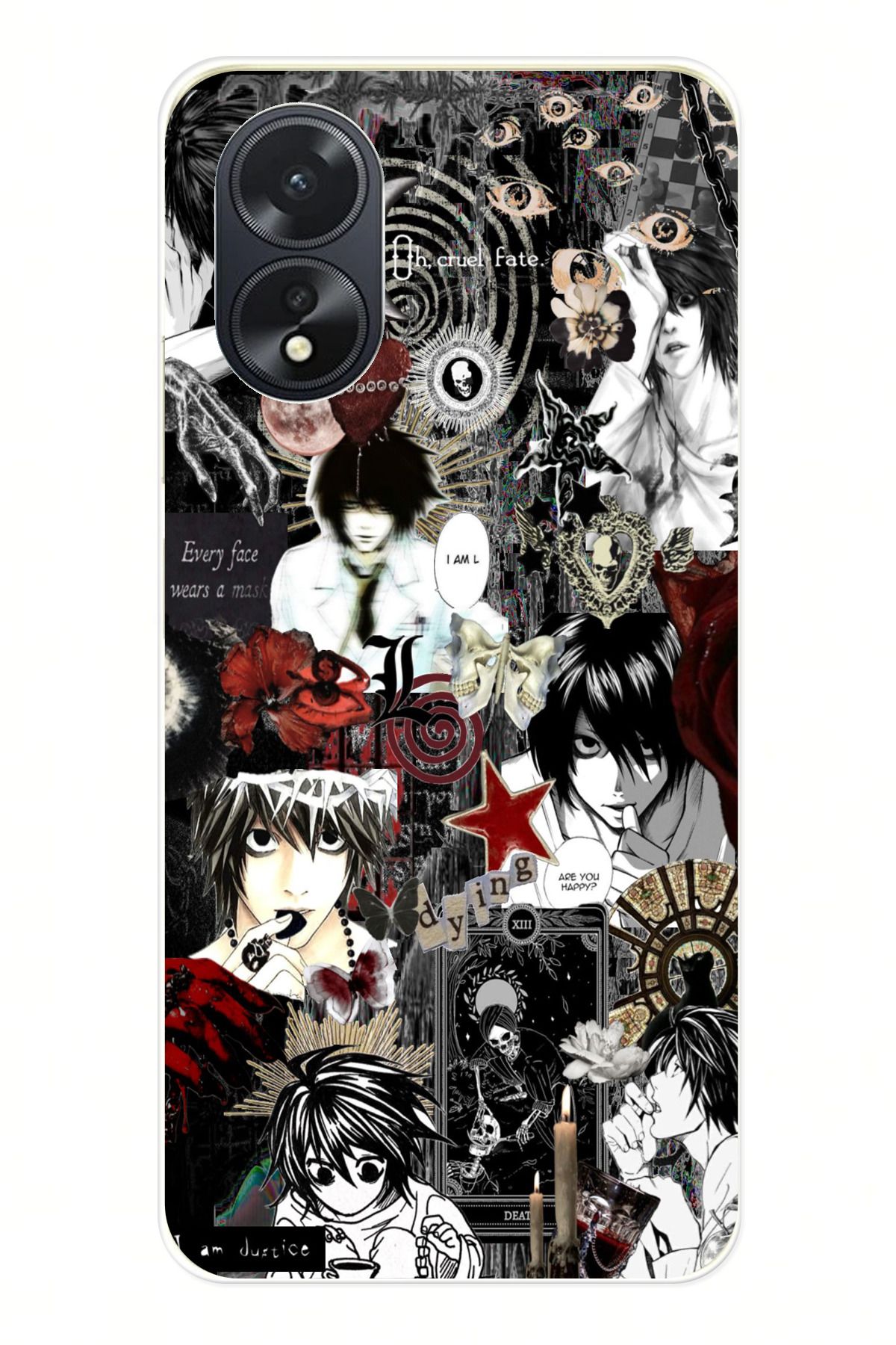 TechTree OPPO A38 Uyumlu Death Note Kolaj Tasarımlı Şeffaf Silikon Kılıf
