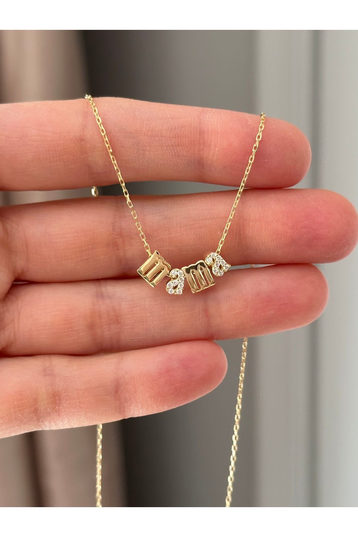 emy by emel luxury silver jewelry Altın Kaplama Taşlı Mama Yazılı Kolye 925 Ayar Gümüş