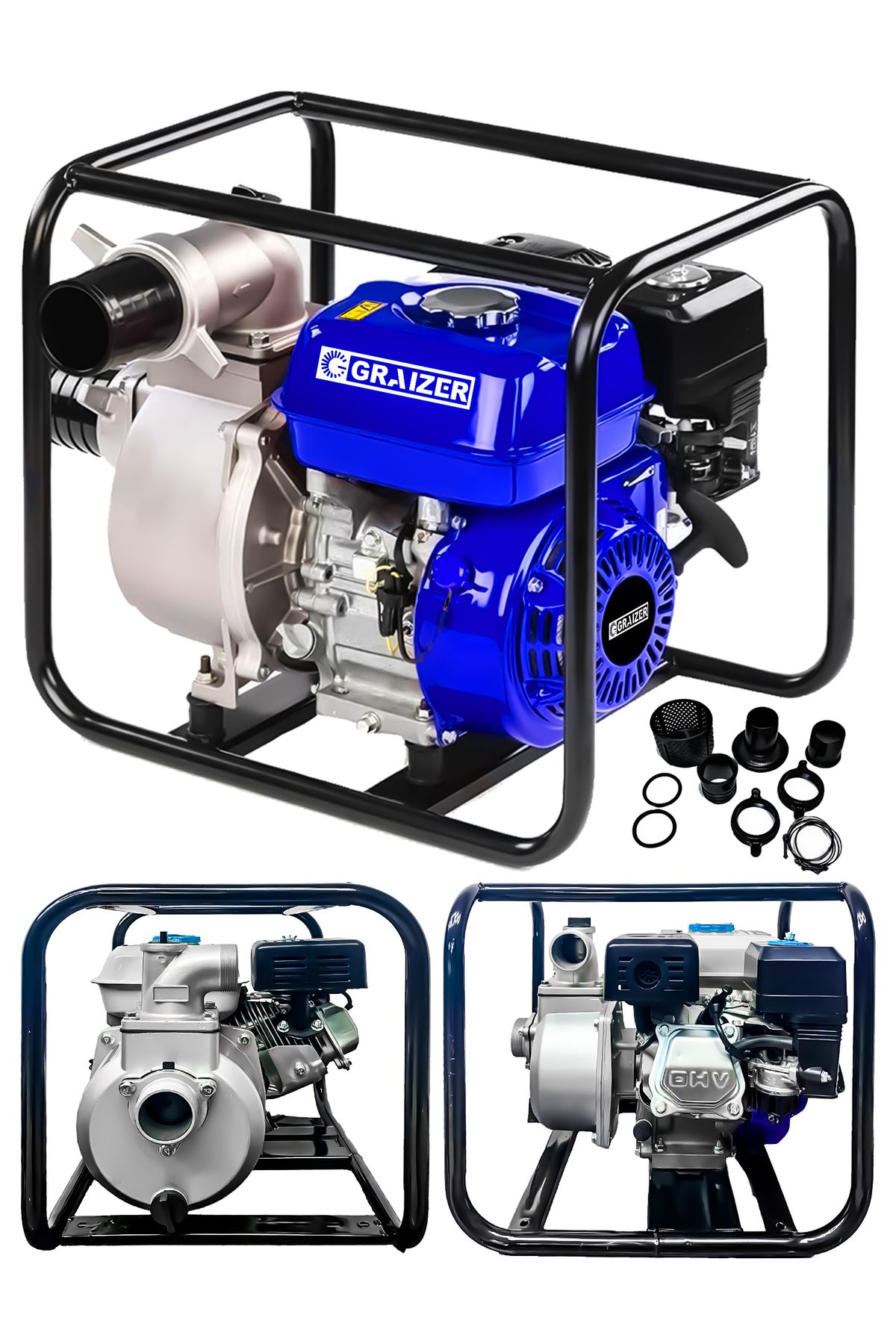 Graizer Powerforge 9,8 Hp Metal Şanzuman Turbo Benzinli Yüksek Performans 3 Parmak Benzinli Su Motoru-Mavi