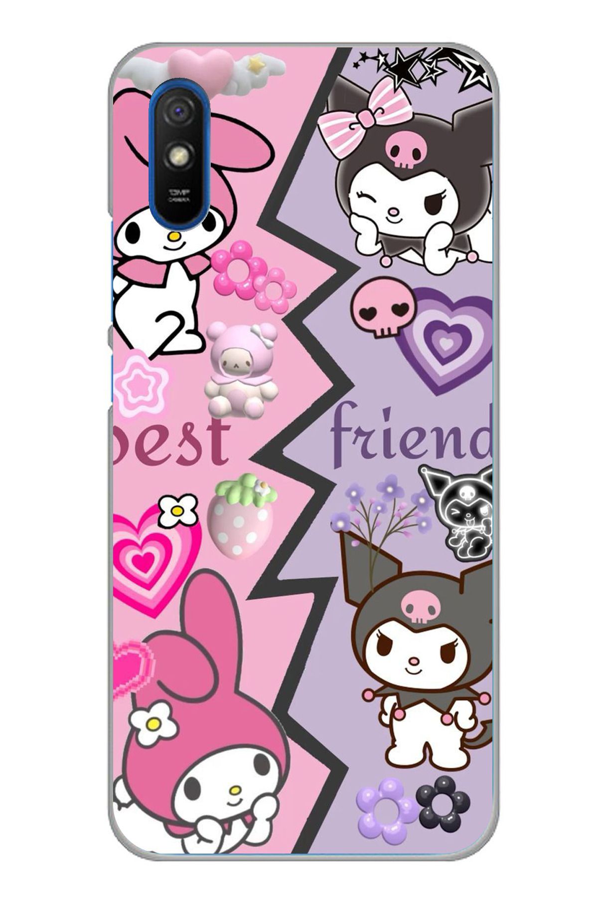 TechTree Redmi 9A Uyumlu Best Friend Tasarımlı Şeffaf Silikon Kılıf