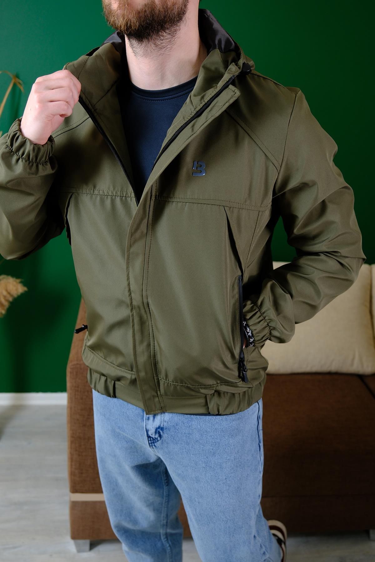 since 1990 man Manbailey Suya Dayanaklı Slim Fit Erkek Kapüşonlu Mevsimlik Mont Yağmurluk