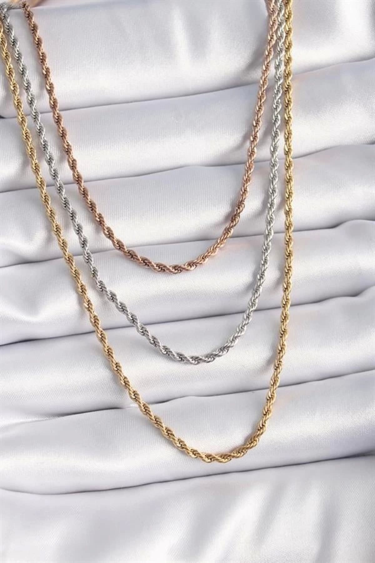Lale Moda 316L Çelik Mix Renk Burgu Zincir Model Kadın Kolye