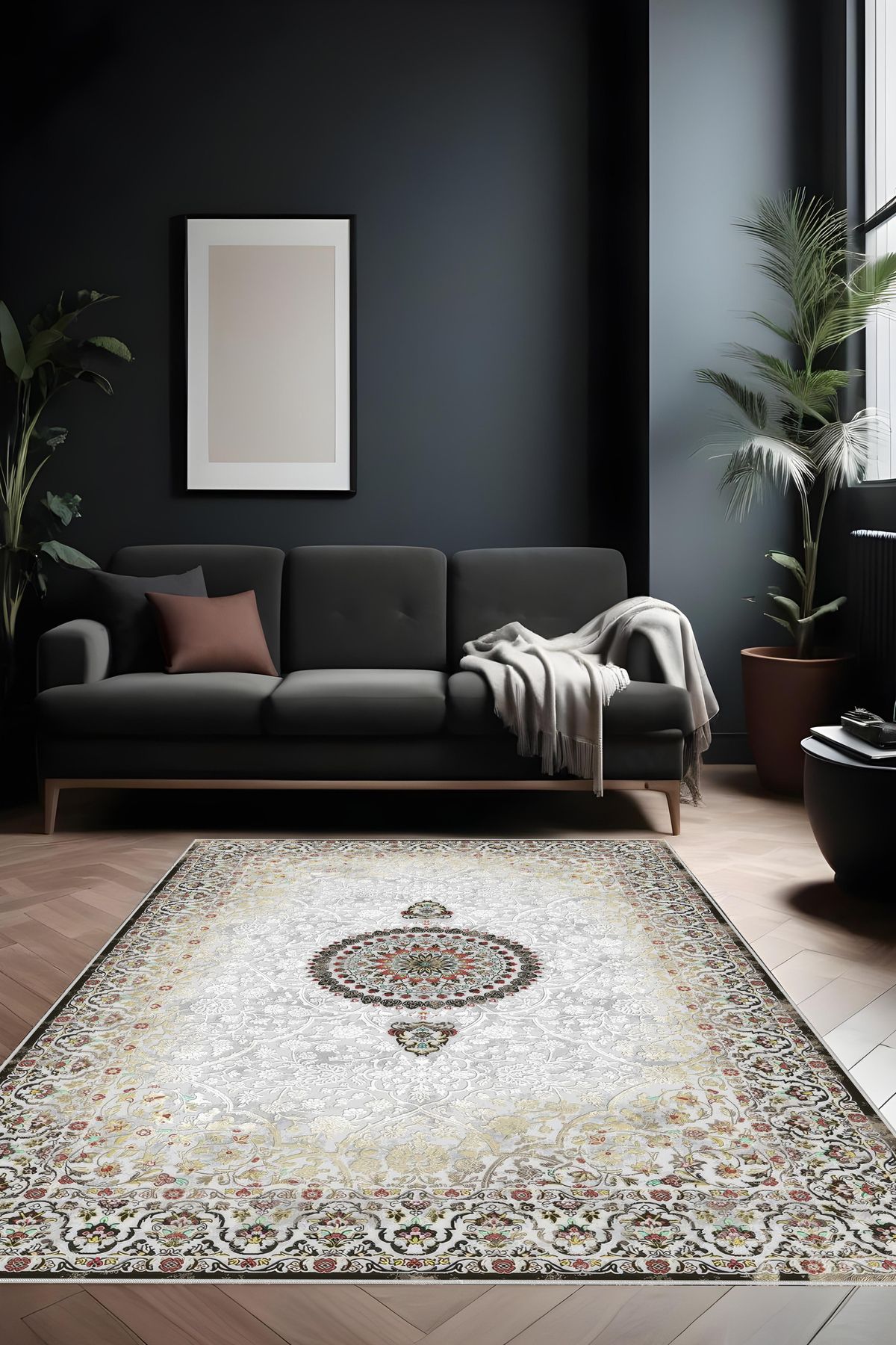 Liriya Makinede yıkanabilir klasik desen kaymaz taban leke tutmaz salon halısı ve kesme yolluk