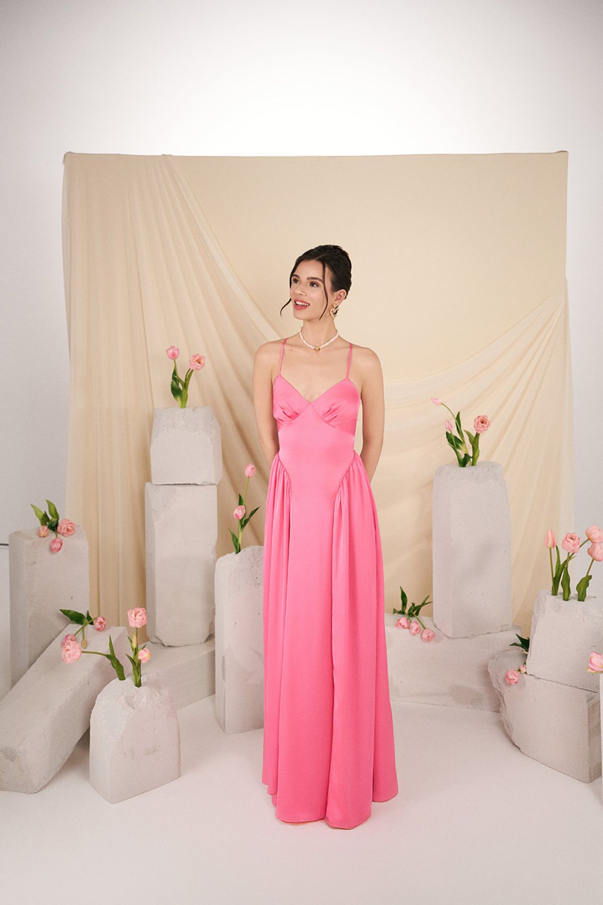 Forever 21 Saten Bağcıklı Maxi Elbise