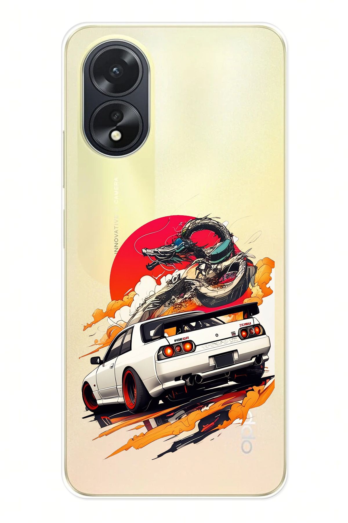 TechTree OPPO A38 Uyumlu GTR Güneş Ejderha Tasarımlı Şeffaf Silikon Kılıf