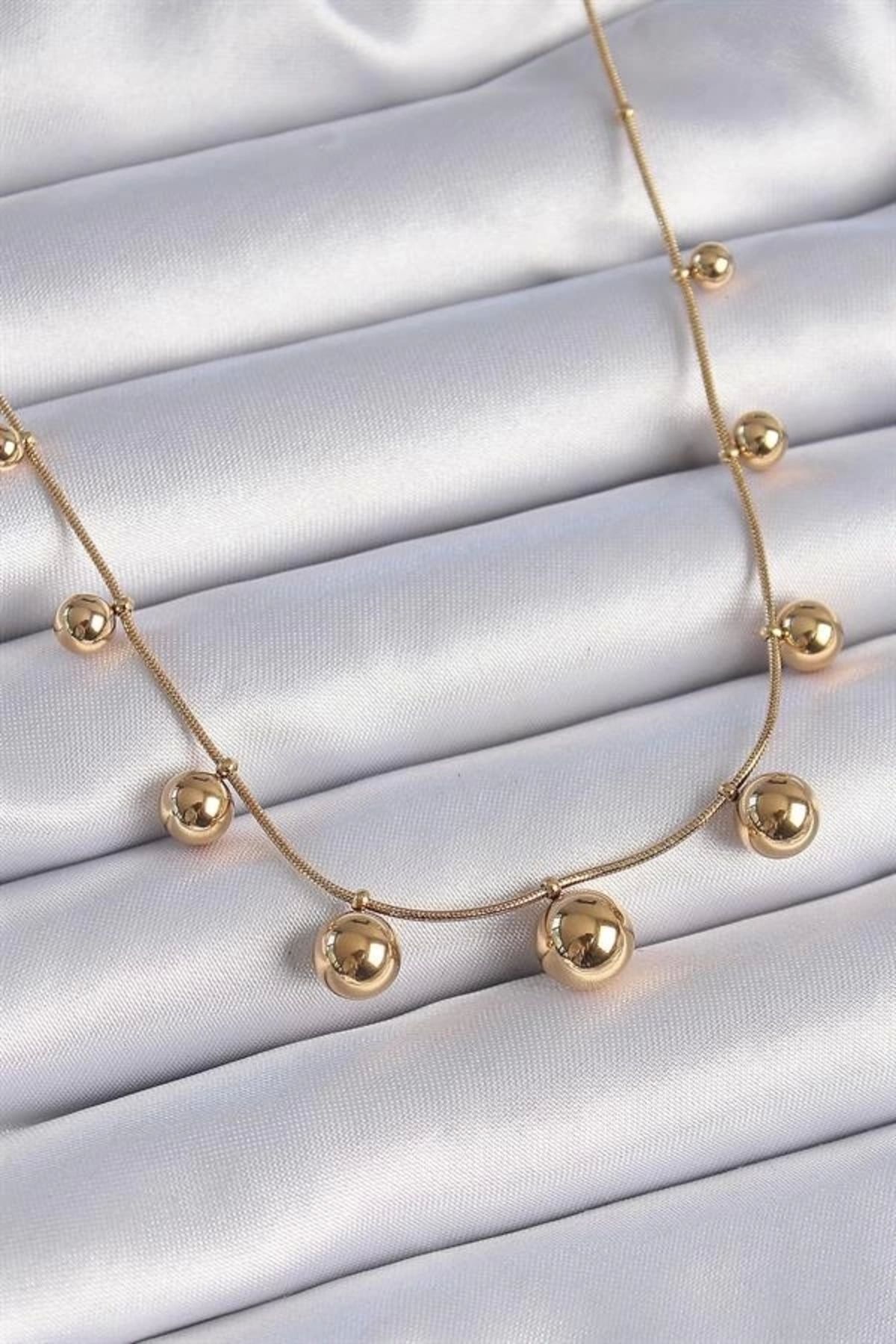 Lale Moda 316L Çelik Gold Renk Top Model Kadın Kolye