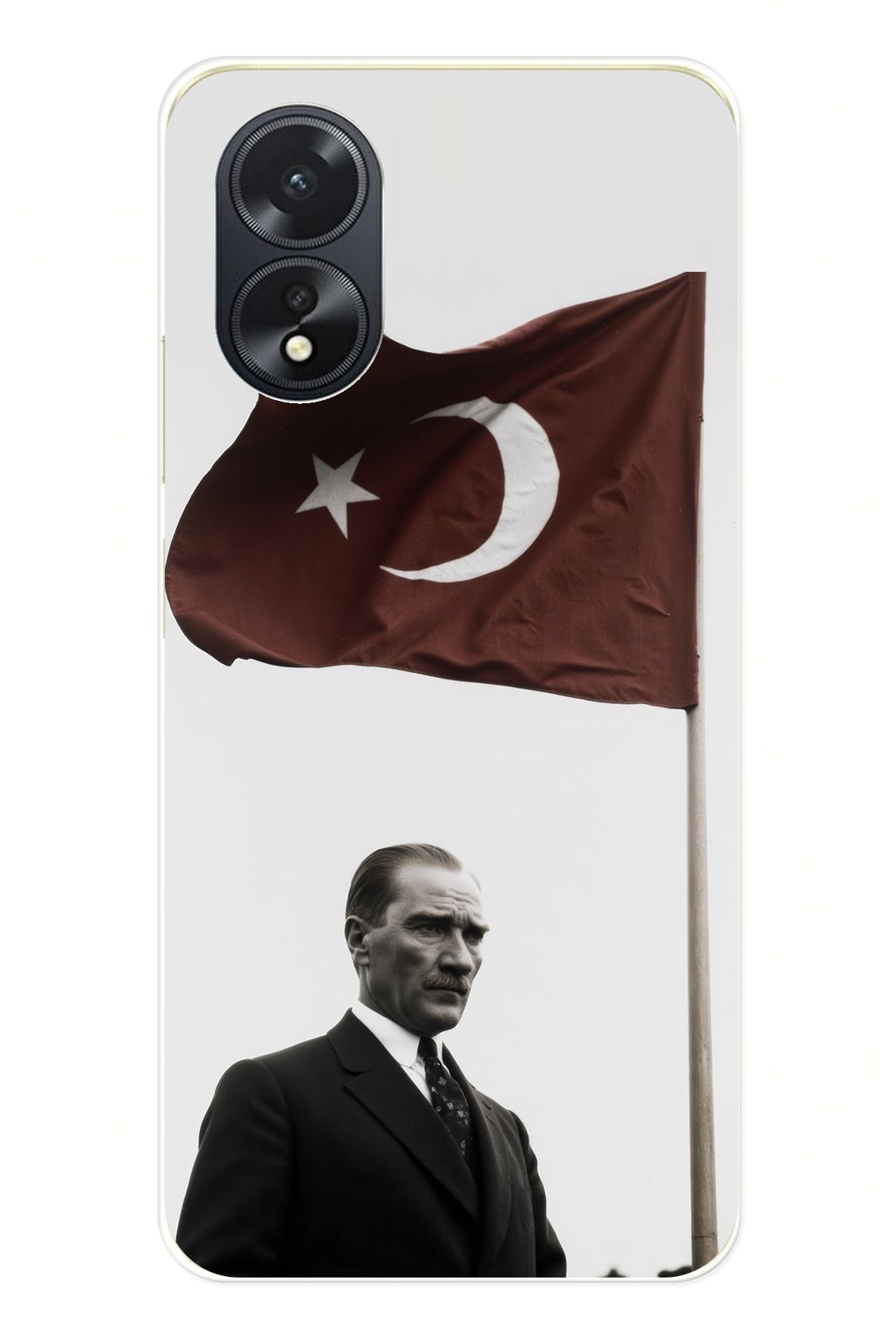 TechTree OPPO A38 Uyumlu Atatürk Bayrak Şeffaf Silikon Kılıf