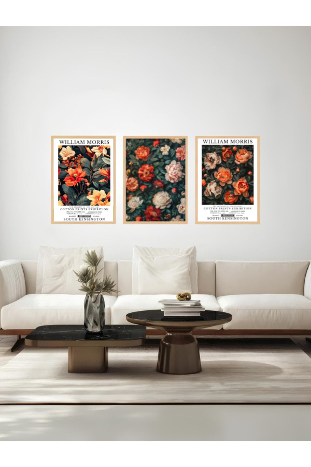 Tuba Decor 3 Parça Ahşap Çerçeve Görünümlü bohem MDF Tablo Seti