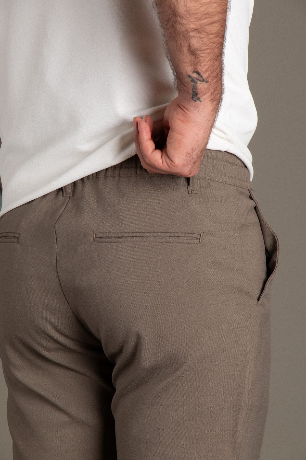 ZEKİ ÖZER-Men's Khaki Drawstring Jogger Pants 6