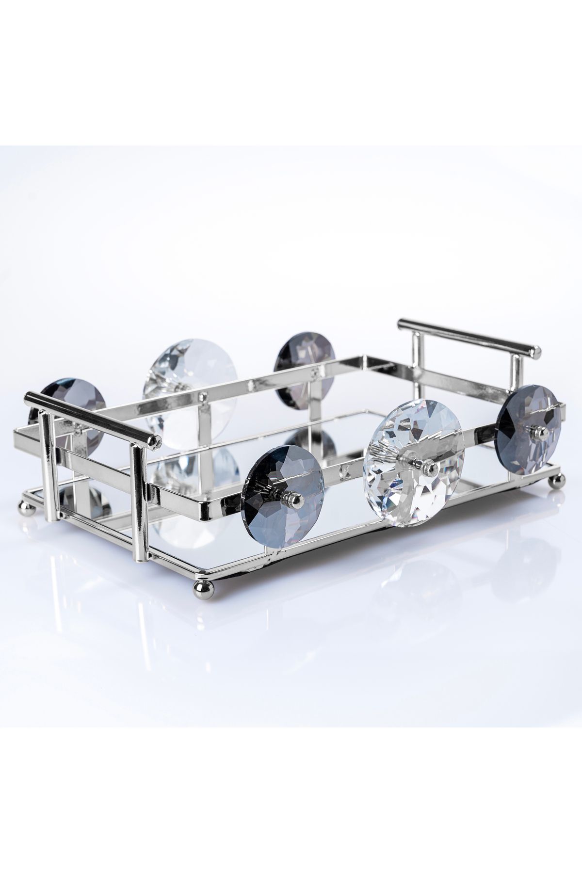 Hinora-Stylish Tray Set with Round Large Stones and 2 Rectangular Mirrors 2