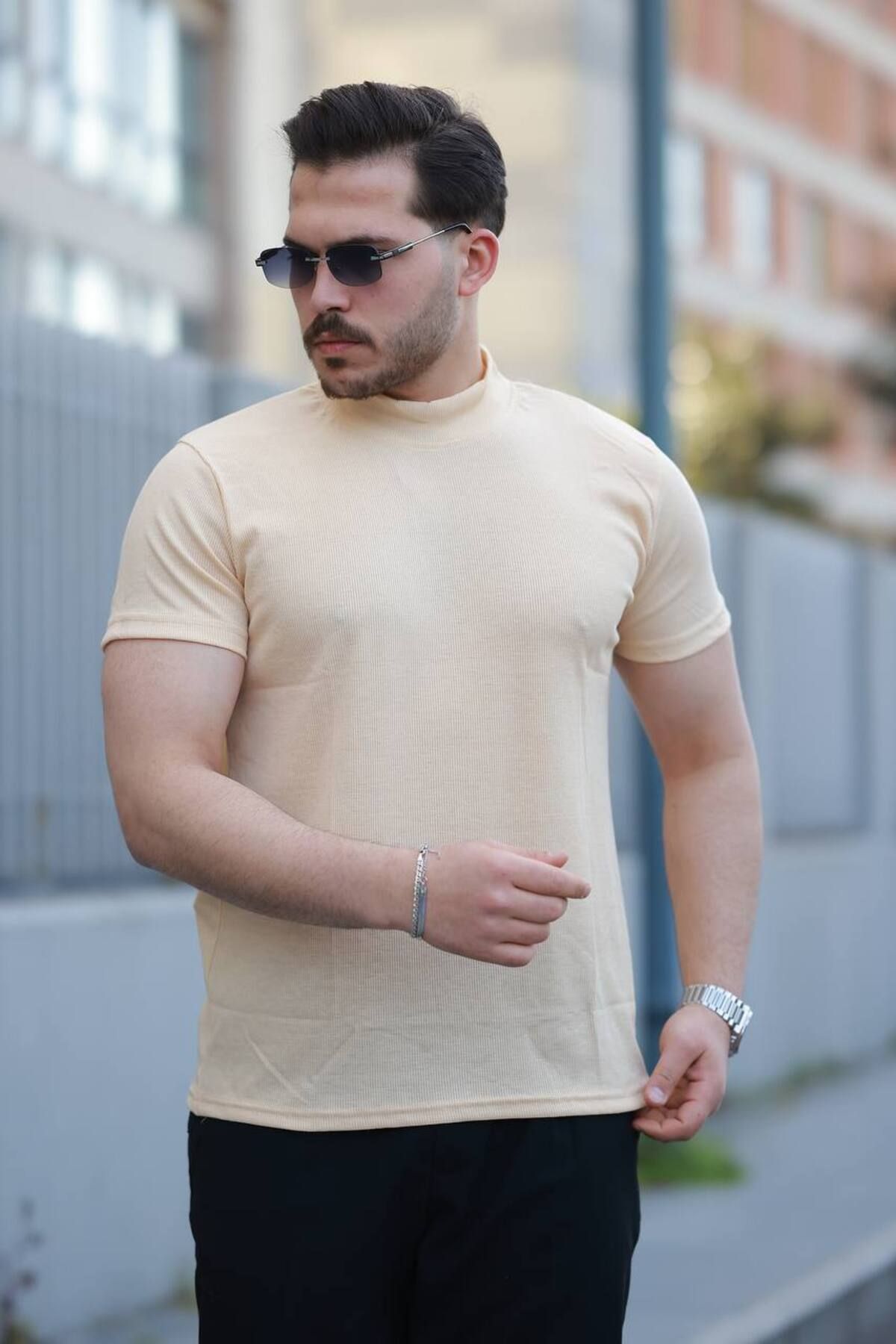 YONEZ MODA Erkek Rahat Kalıp Salaş Yarım Balıkçı Tişört