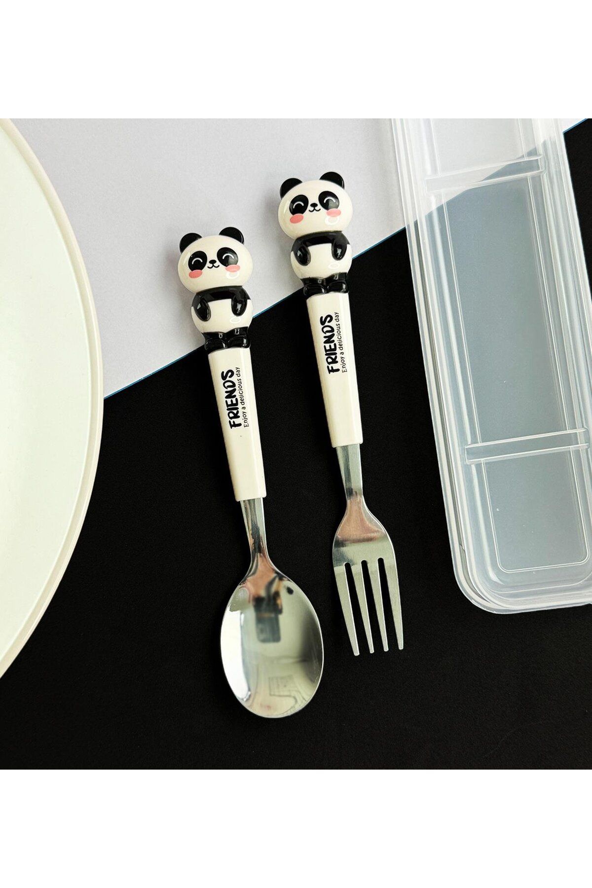 gifttime Sevimli Hayvan Panda Çocuklar İçin Çatal Kaşık Seti