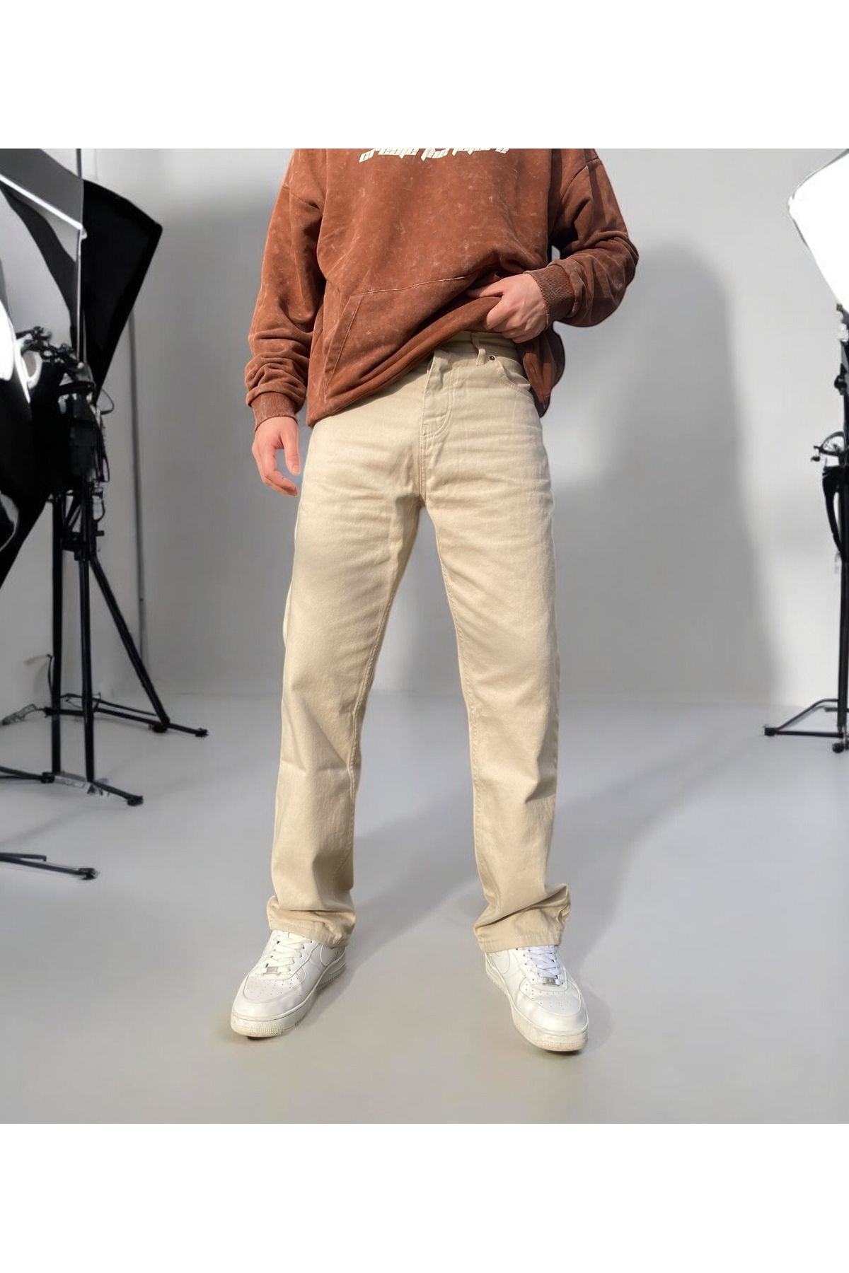 nin9 Krem Baggy Pantolon