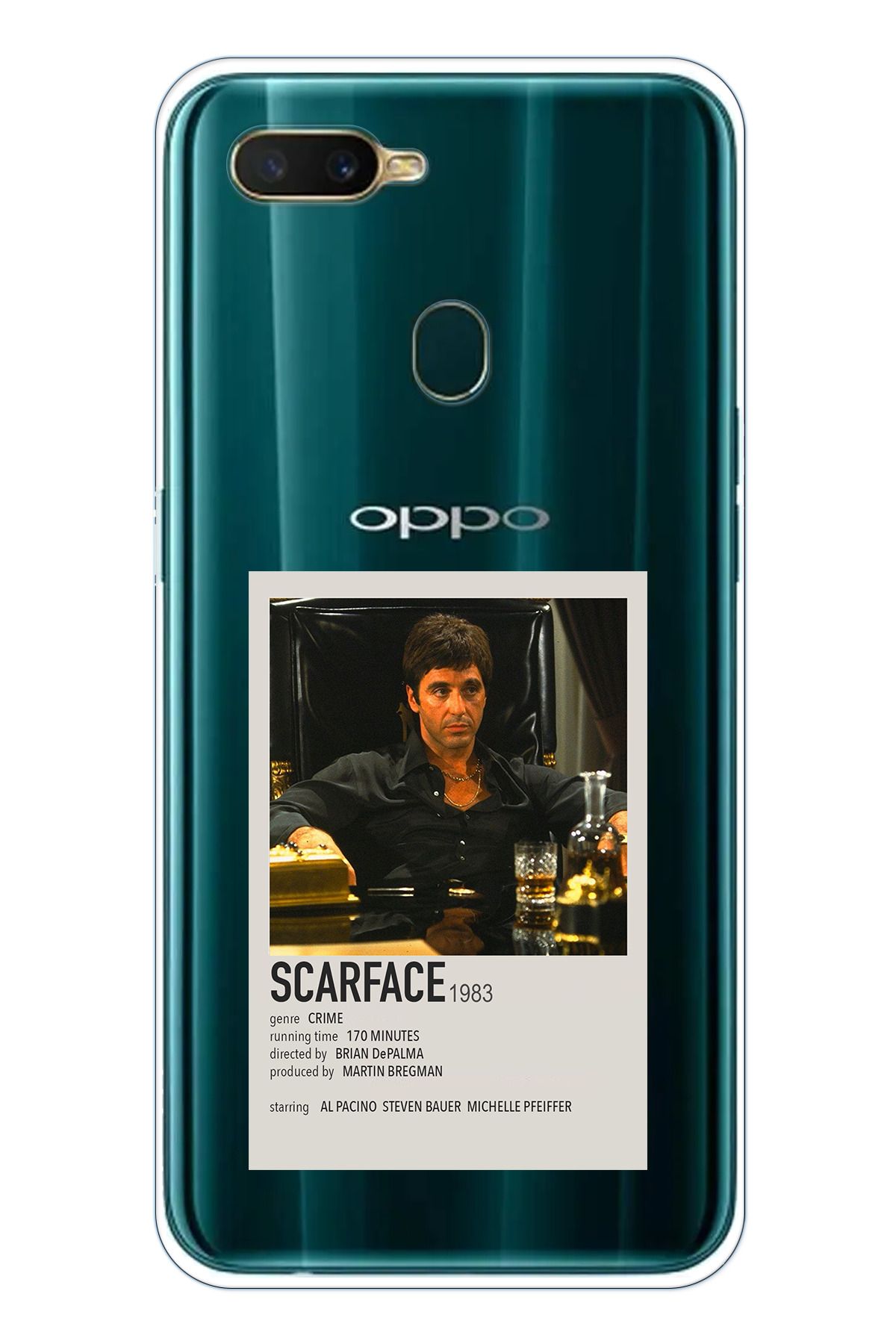 TechTree Oppo A5S- AX7 - A12 Uyumlu Scarface Mini Poster Tasarımlı Şeffaf Silikon Kılıf