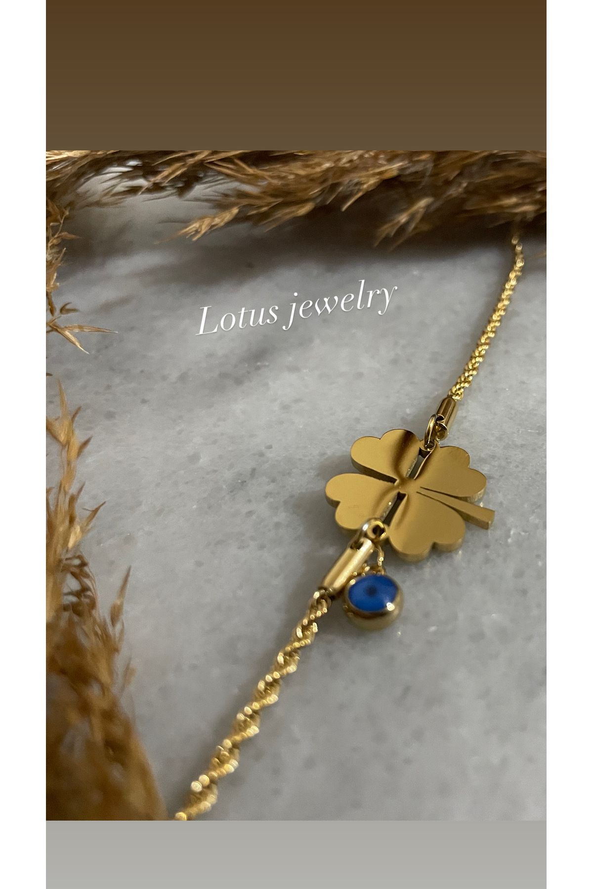 Lotus Jewelry Paslanmaz Çelik nazar boncuklu yonca bileklik