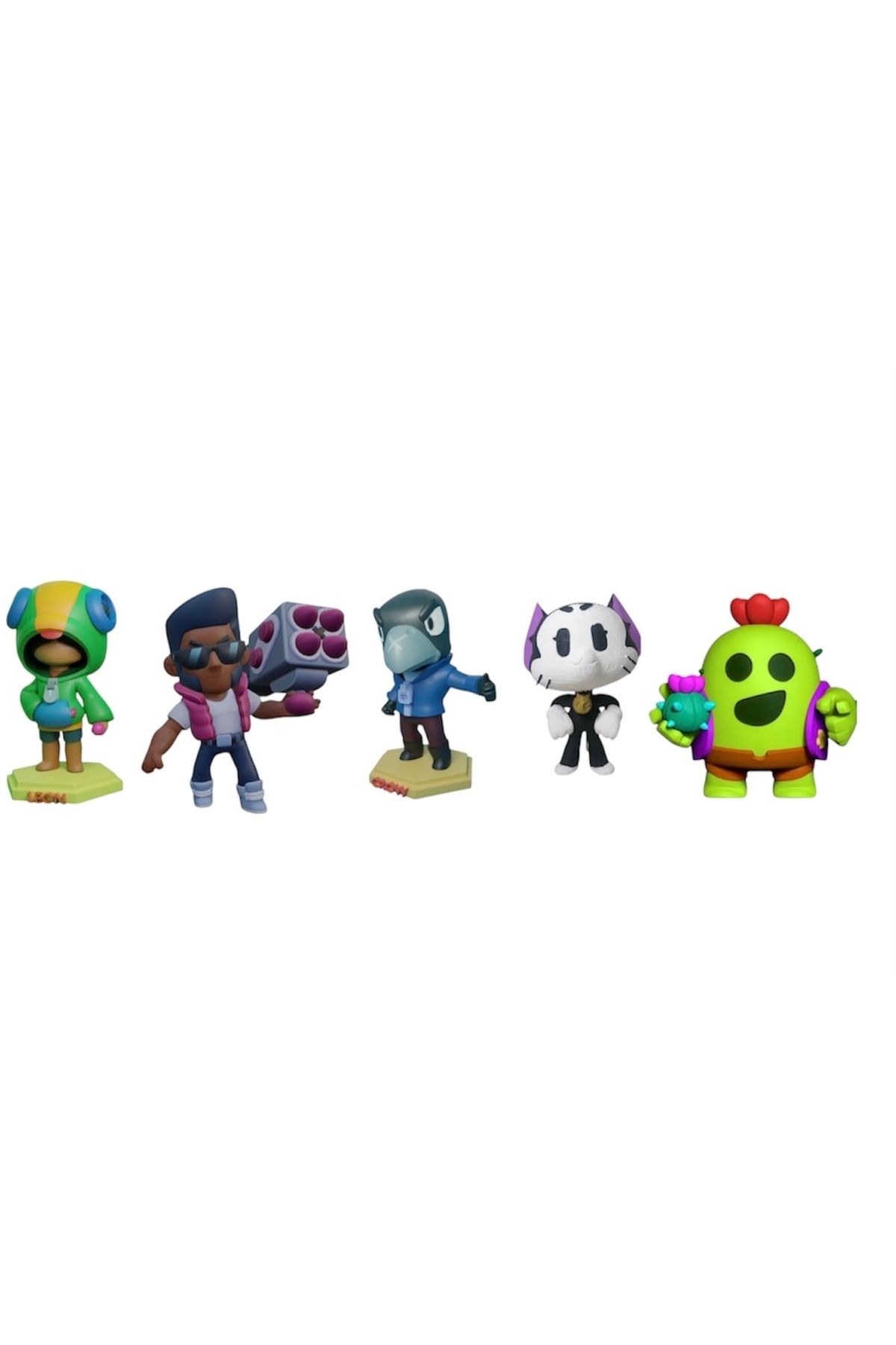 CRAWL 3D STUDIO Brawl Stars Efsanevi Karakter Figür Seti – Leon, Brock, Crow,Kit, Spike (5 li Koleksiyon)