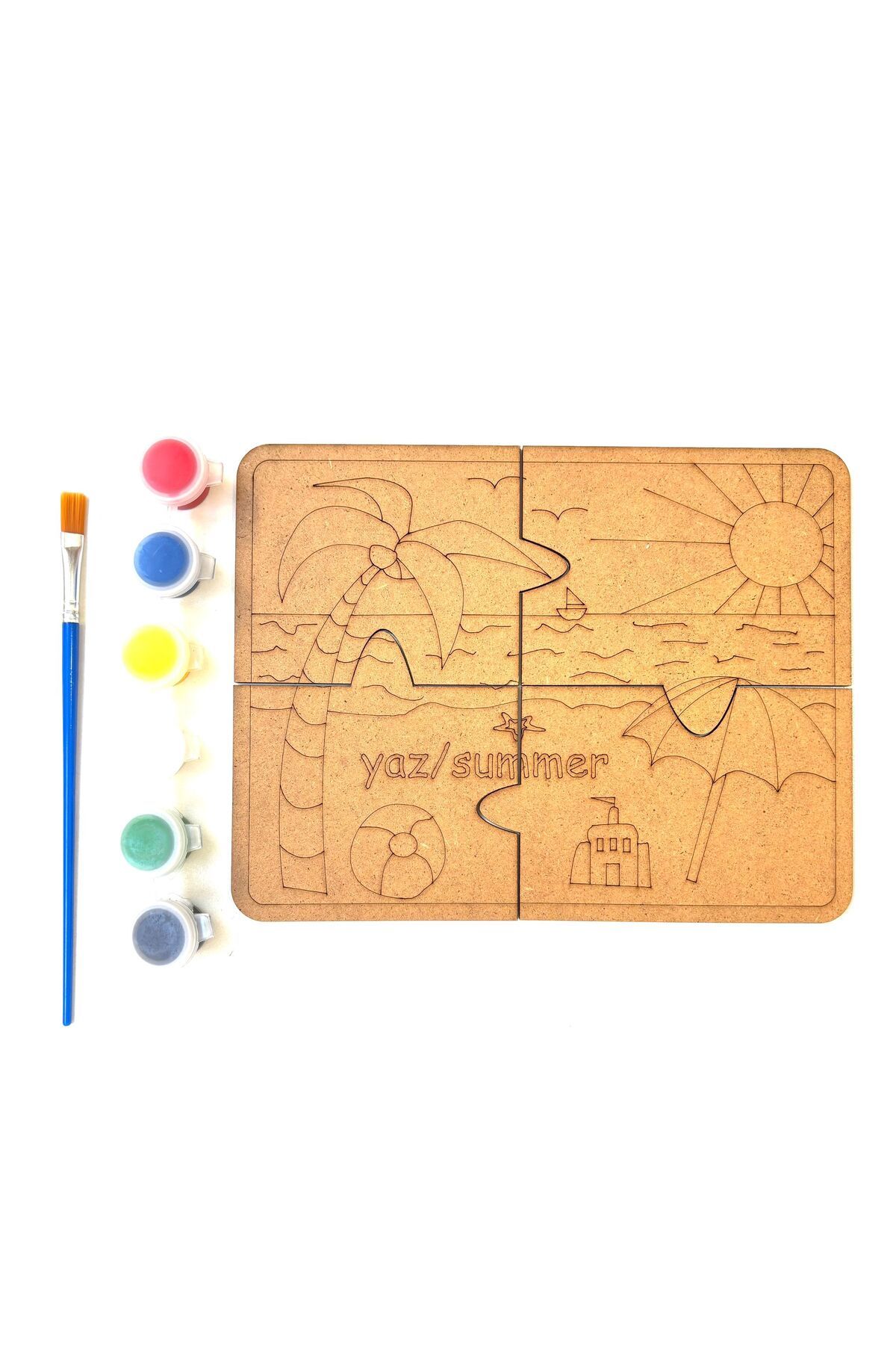 M&T WORKSHOP 10'lu Set Yaz Mevsimi Puzzle Ahşap Boyama (10 Fırça+10 Boya)