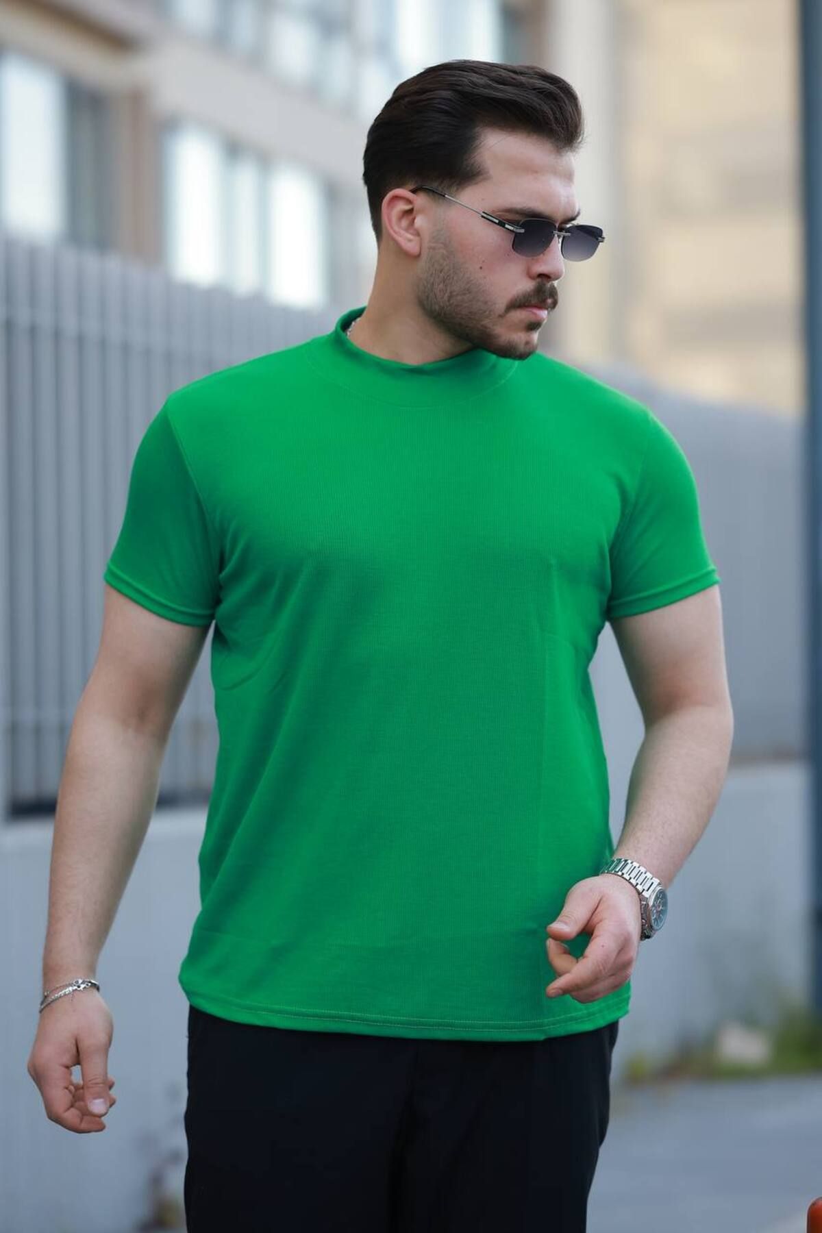 YONEZ MODA Erkek Rahat Kalıp Salaş Yarım Balıkçı Tişört