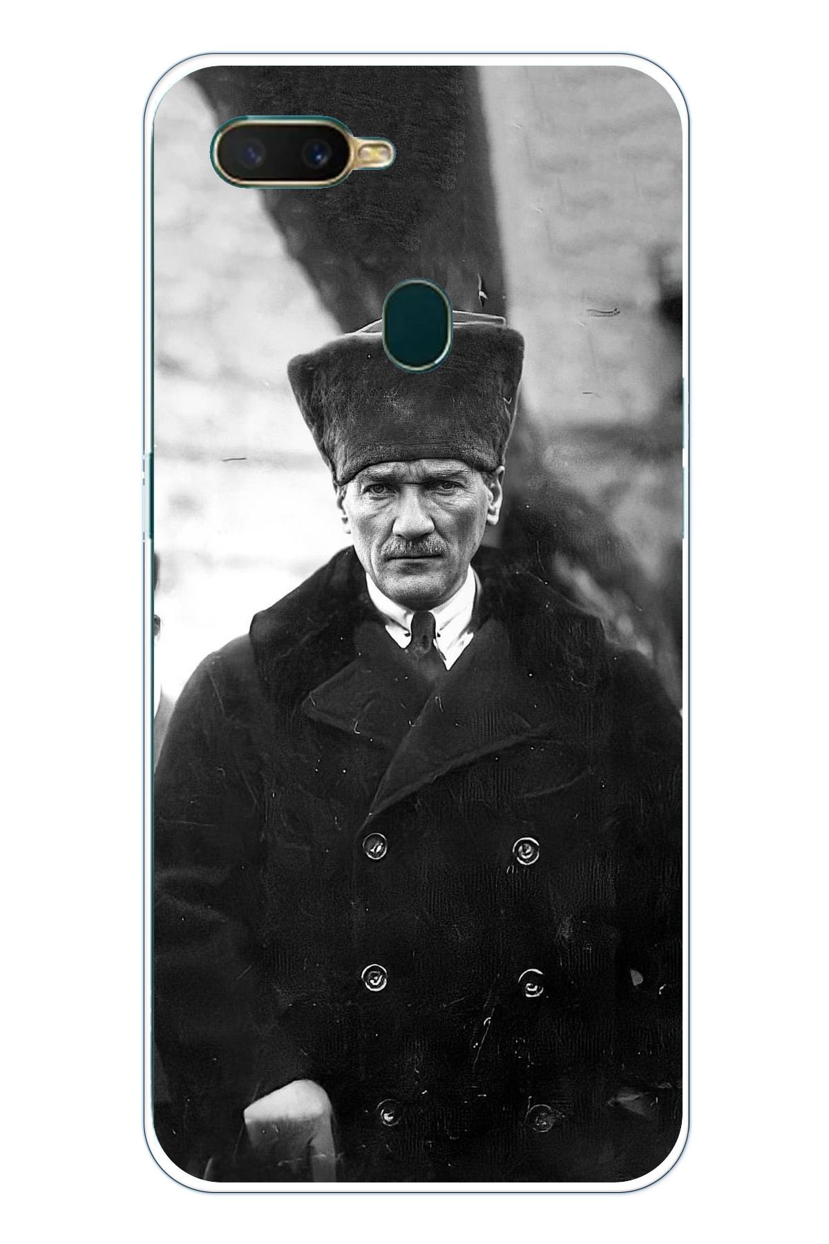 TechTree Oppo A5S- AX7 - A12 Uyumlu Mustafa Kemal Atatürk Portre Şeffaf Silikon Kılıf