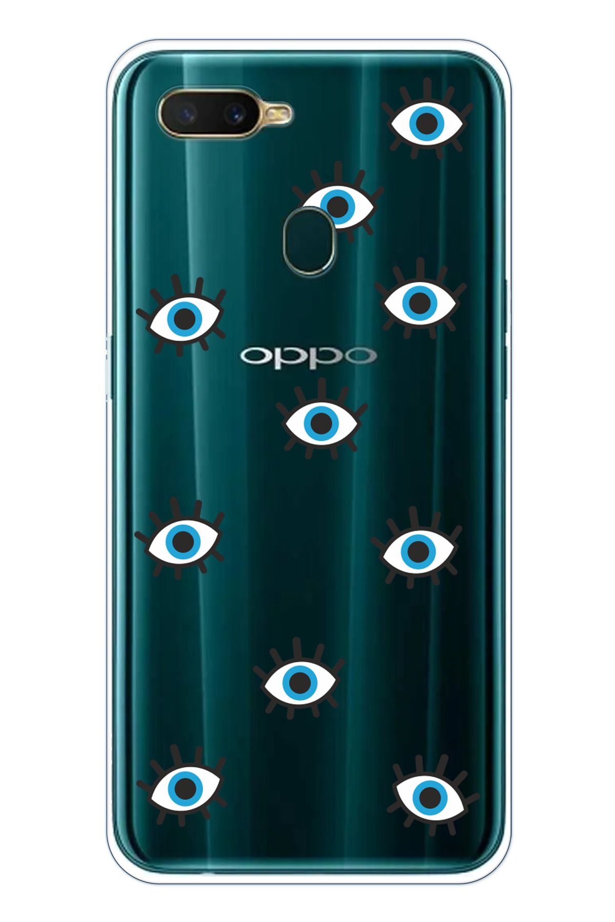 TechTree Oppo A5S- AX7 - A12 Uyumlu Nazar Gözler Tasarımlı Şeffaf Silikon Kılıf