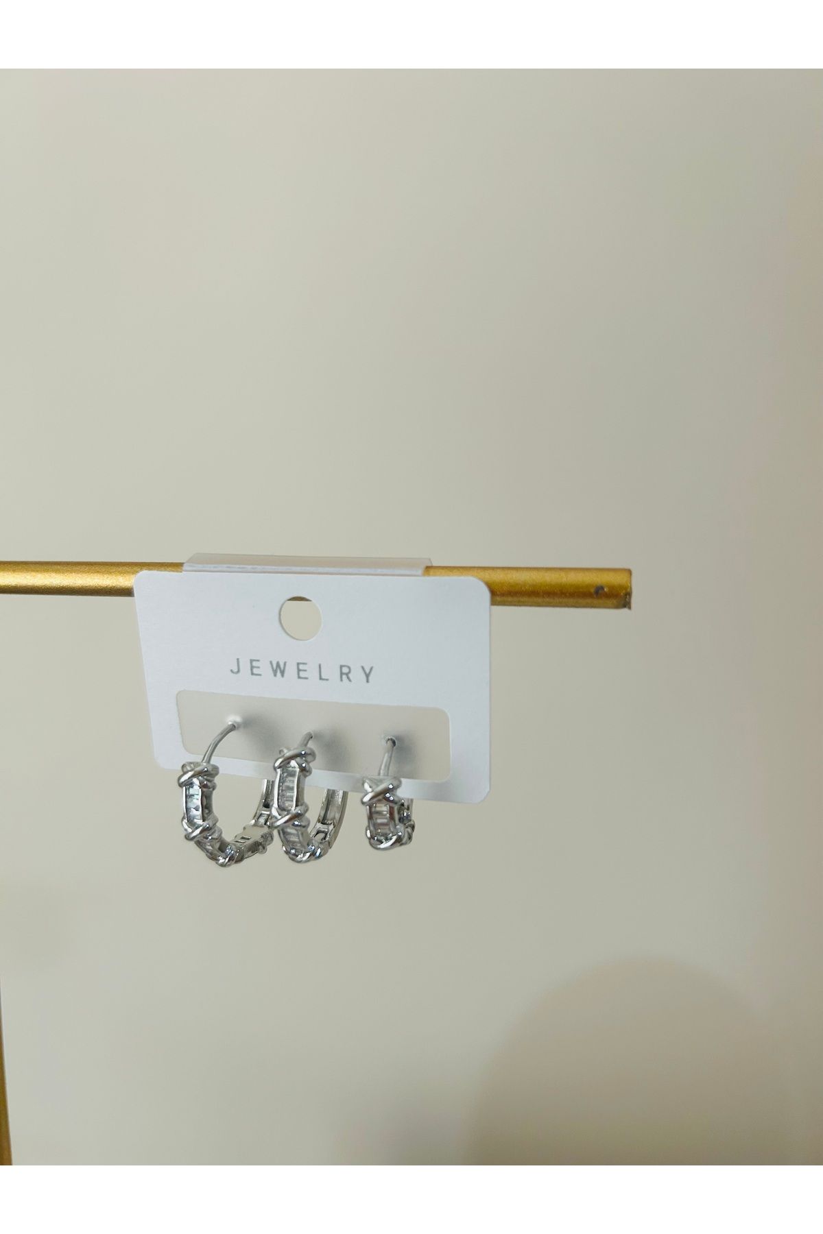 JEWELRY Üçlü Zirkon Taşlı Küpe