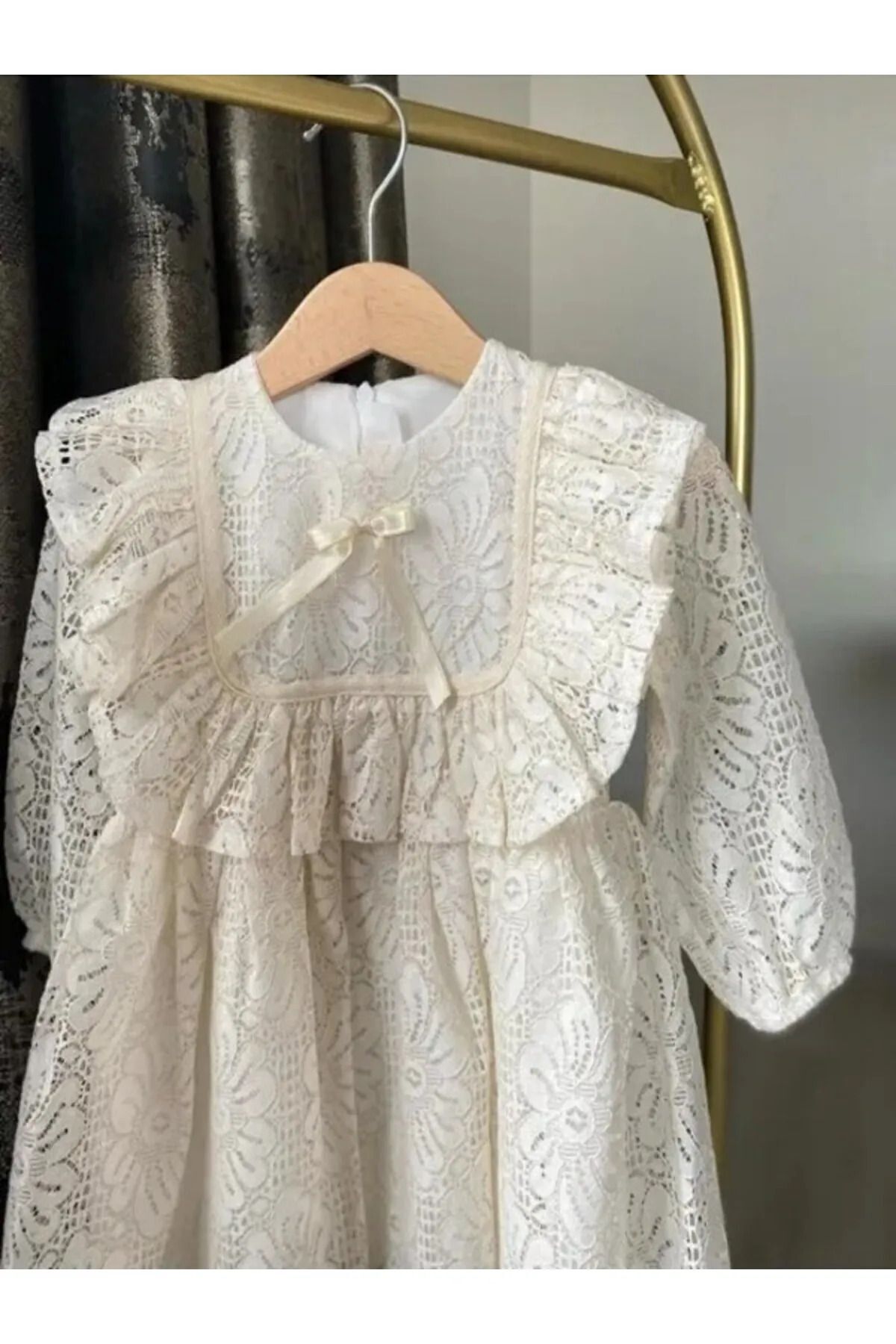 Bilge Trend Kız Bebek Çocuk, Robadan Fırfırlı Beyaz Dantel Elbise, Doğum Günü, Düğün, Bayramlık, Parti Elbisesi fotoğrafı 2 (önizleme)