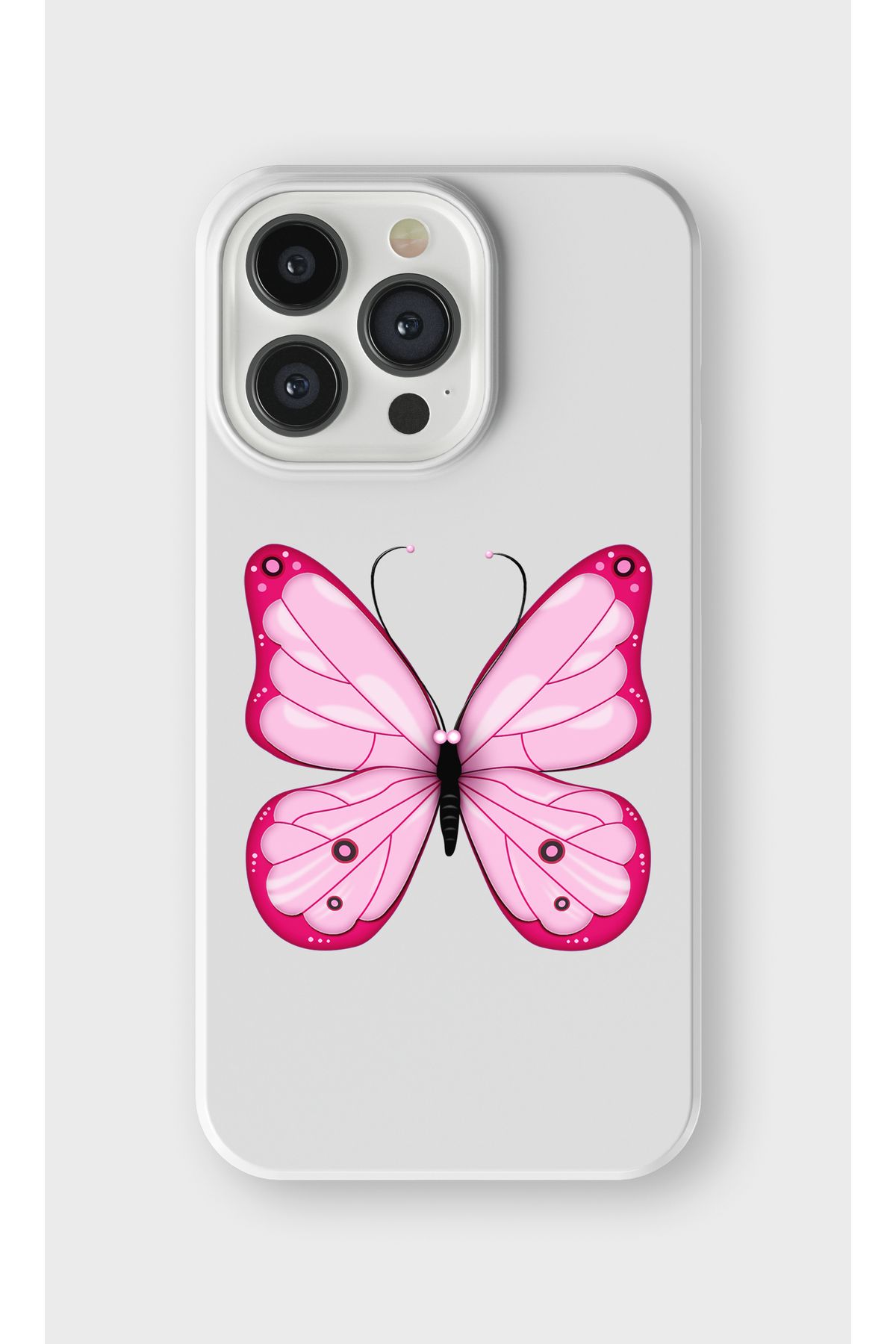 lelia iPhone 13 Pro Max Uyumlu Pembe Kelebek Tasarımlı İçi Kadife Lansman Beyaz Silikon Kılıf