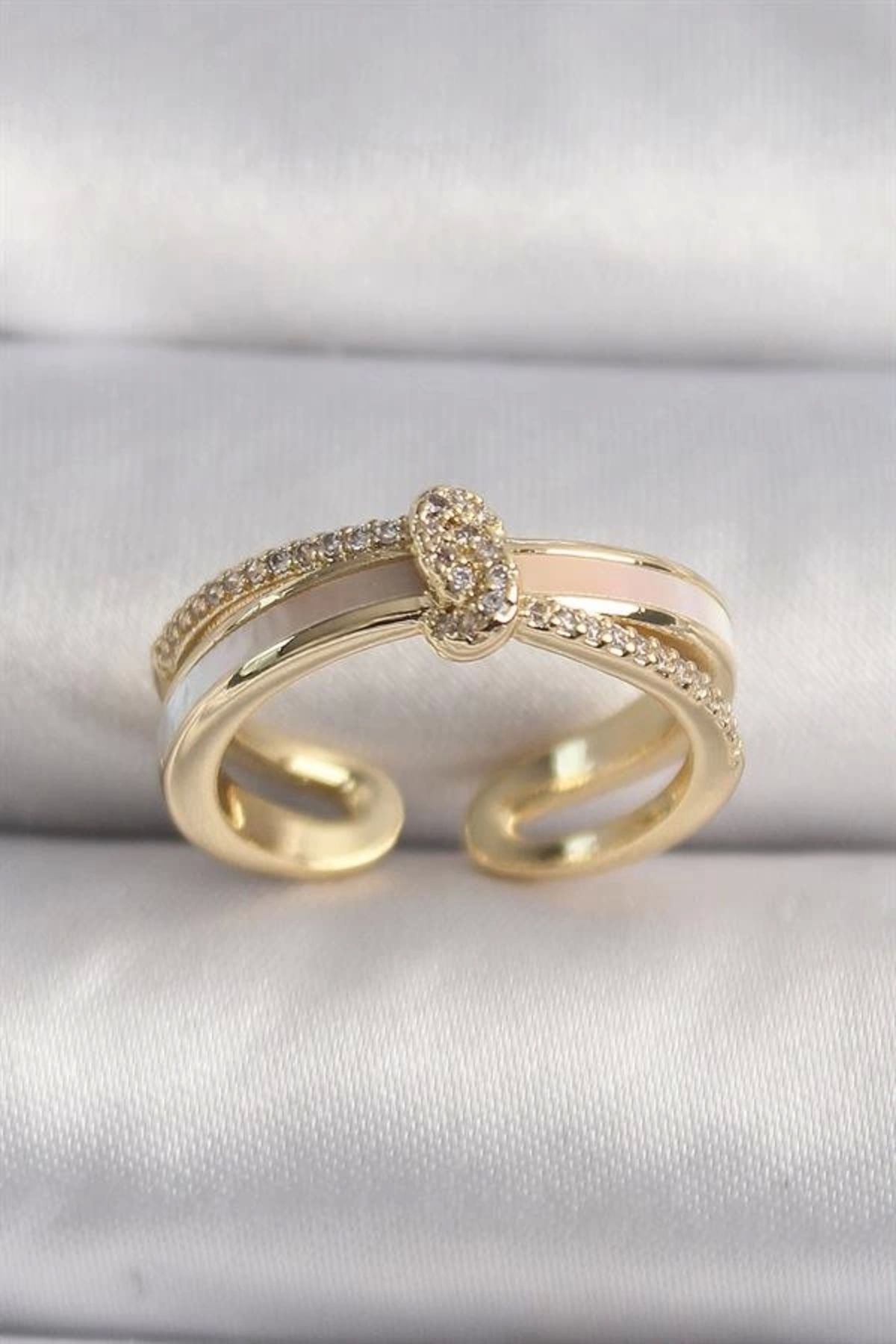 Lale Moda Pirinç Gold Renk Zirkon Taşlı Düğüm Model VIP Seri Kadın Yüzük