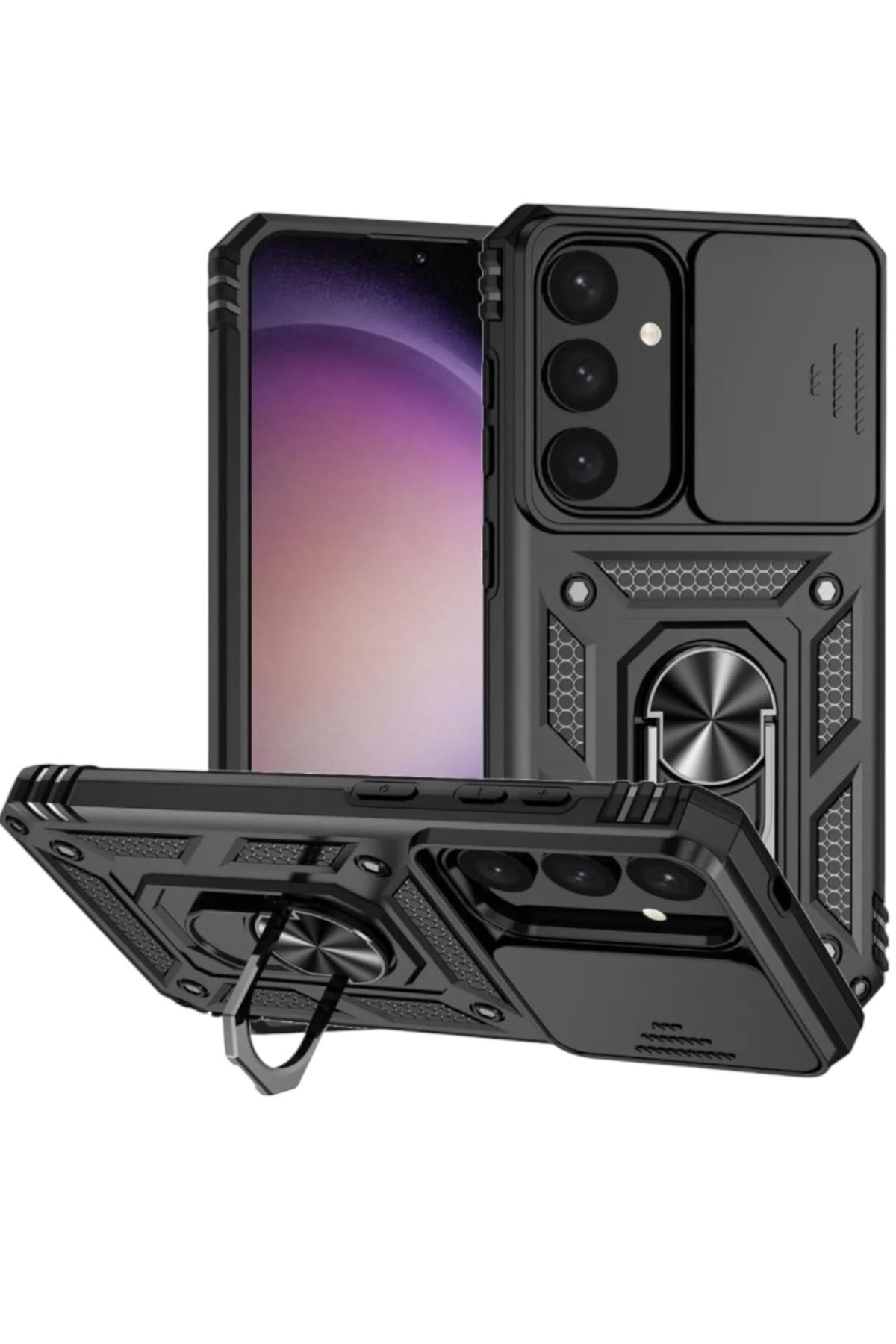 KILIF HOUSE Samsung Galaxy S23 FE Uyumlu Kamera Korumalı Sürgülü Koruyucu Standlı Armor Tank Kılıf