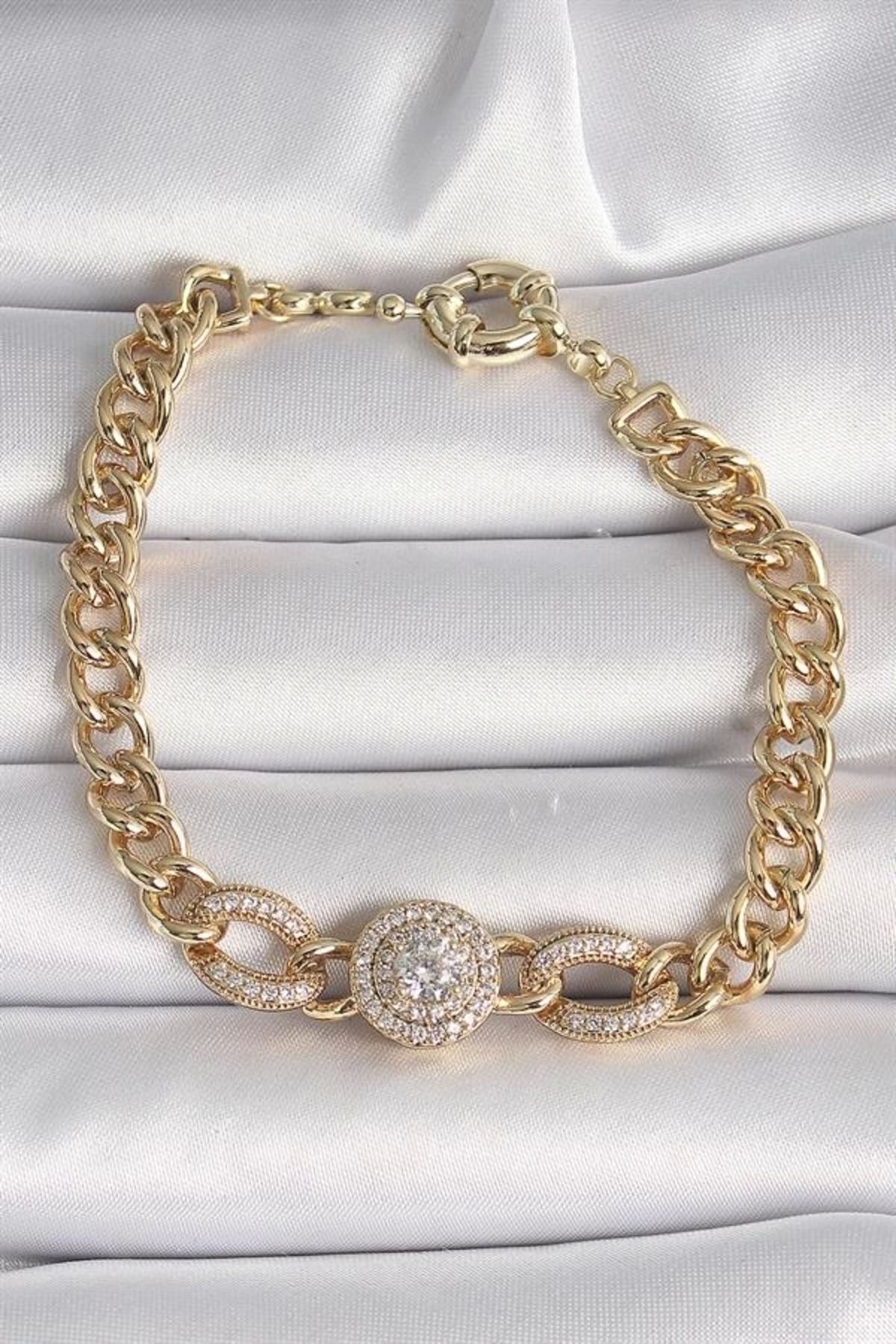 Lale Moda Pirinç Gold Renk Zirkon Taşlı Zincir Xuping VIP Exclusive Seri Kadın Bileklik