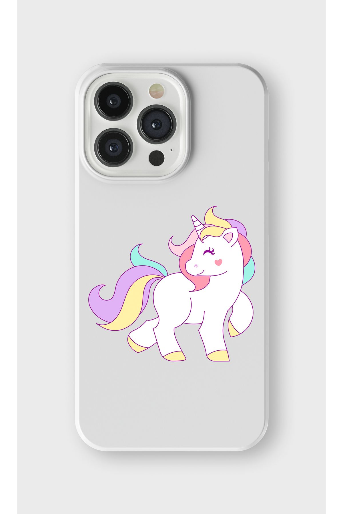 lelia iPhone 13 Pro Max Uyumlu Unicorn Tasarımlı İçi Kadife Lansman Beyaz Silikon Kılıf