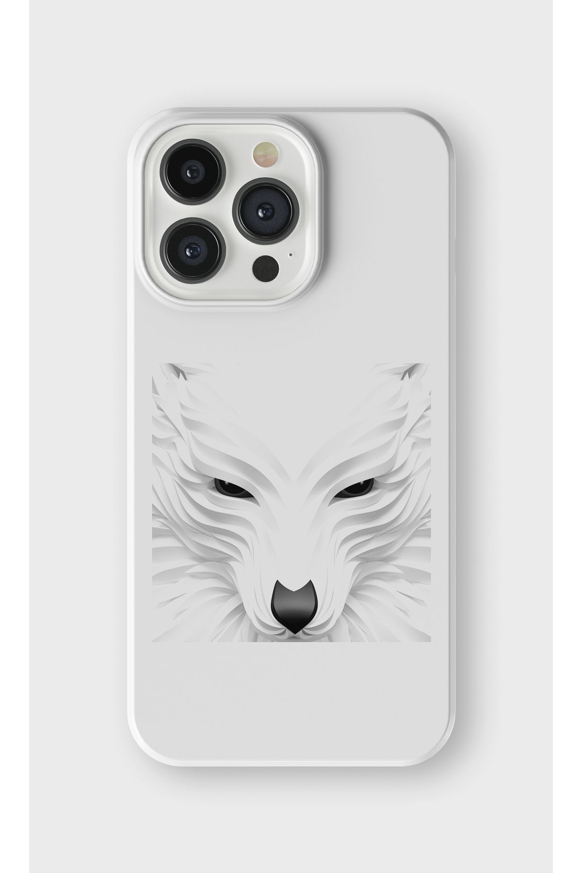 lelia iPhone 13 Pro Uyumlu Kurt Tasarımlı İçi Kadife Lansman Beyaz Silikon Kılıf