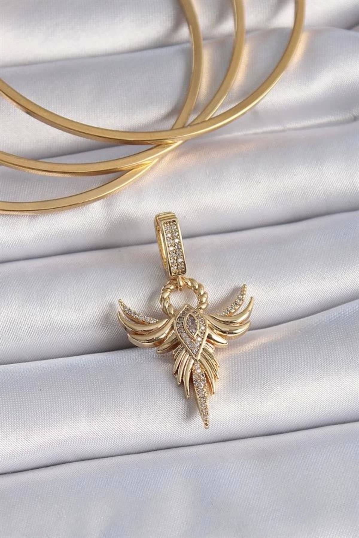 Lale Moda Pirinç Gold Renk Zirkon Taşlı Anka Kuşu Model Ajda Charm