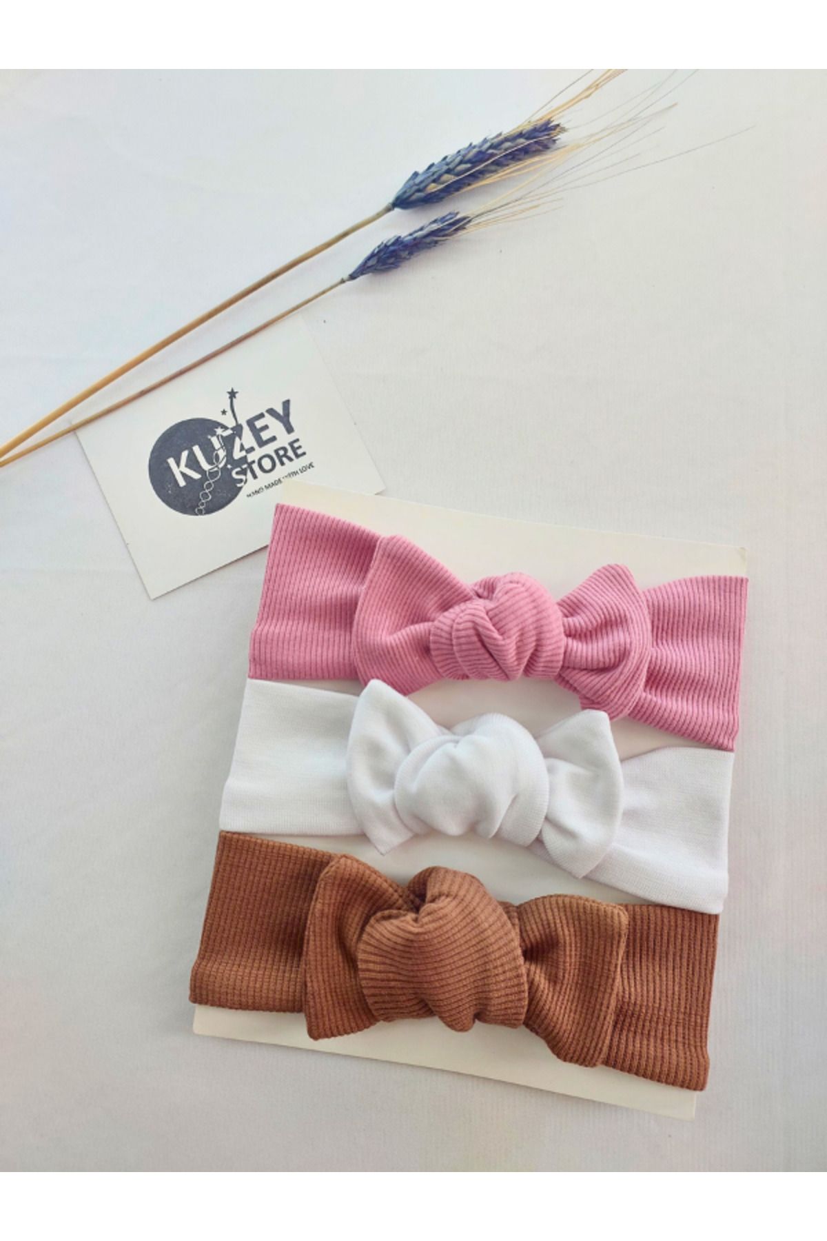 KUZEY STORE Kız Bebek 0-3 Yaş Uyumlu 3'lü Bandana Seti | Pamuklu ve Elastik