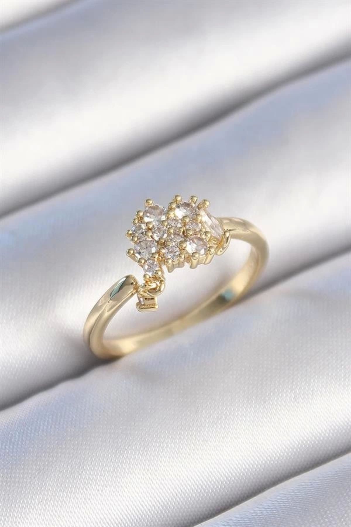 Lale Moda Pirinç Gold Renk Zirkon Taşlı Kadın Yüzük