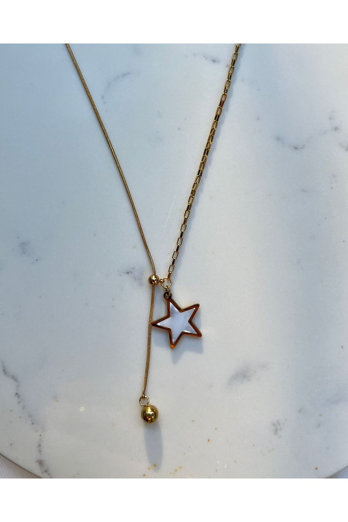 Orvix Accessories GOLD ZİNCİR BEYAZ YILDIZ MOTİFLİ KADIN KOLYE YAZLIK KOLYE ABİYE KOLYE