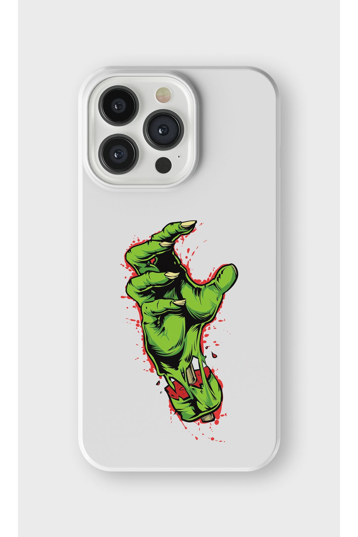 lelia iPhone 14 Pro Uyumlu Zombi Eli Tasarımlı İçi Kadife Lansman Beyaz Silikon Kılıf