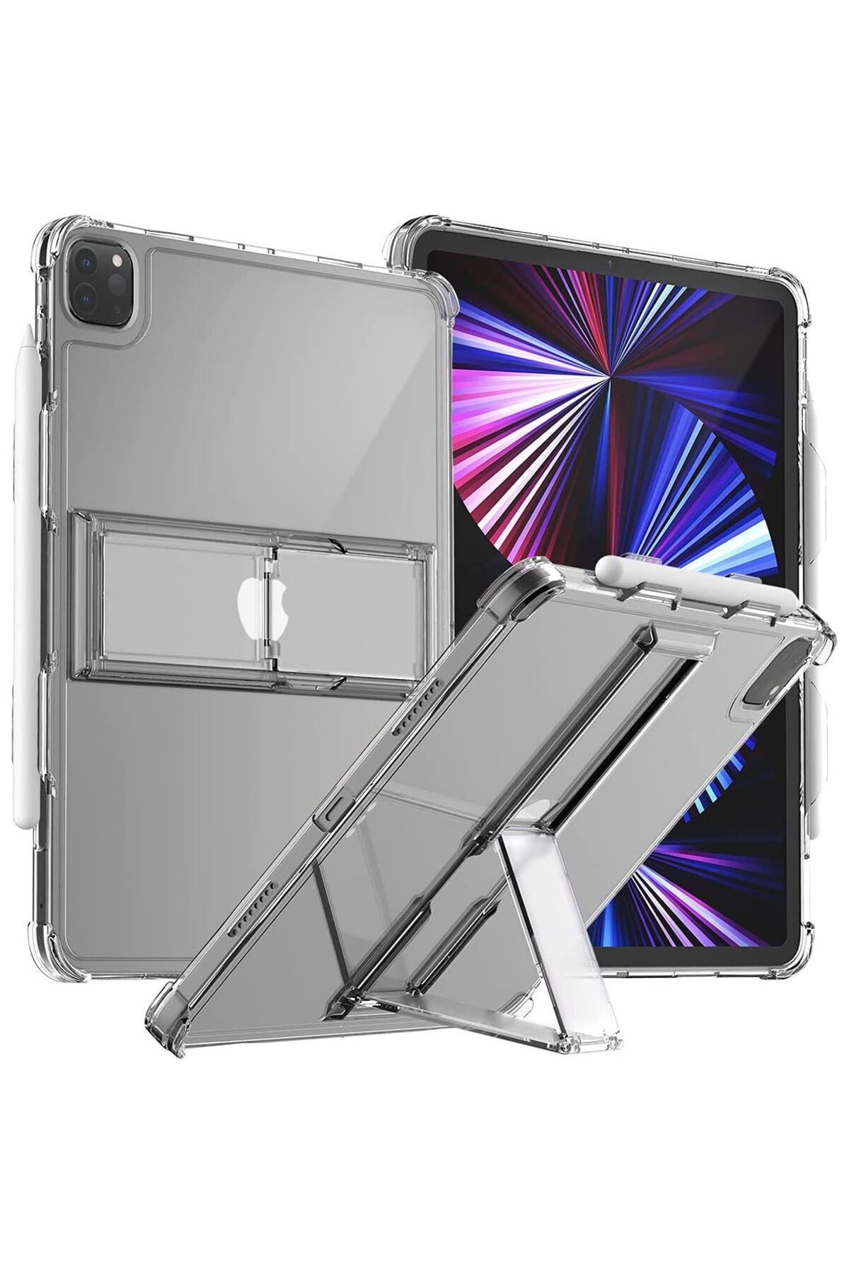 Kılıforyum iPad Pro 13 ınç / M4 çip 2024 Kılıf Kalem Bölmeli Standlı Şeffaf Sert Silikon Kılıf