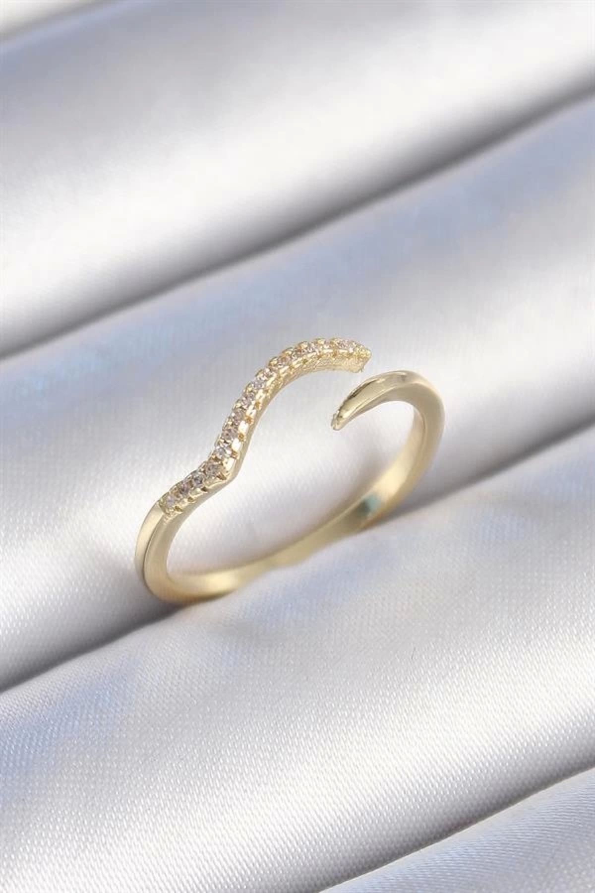 Lale Moda Pirinç Gold Renk Zirkon Taşlı Kadın Yüzük