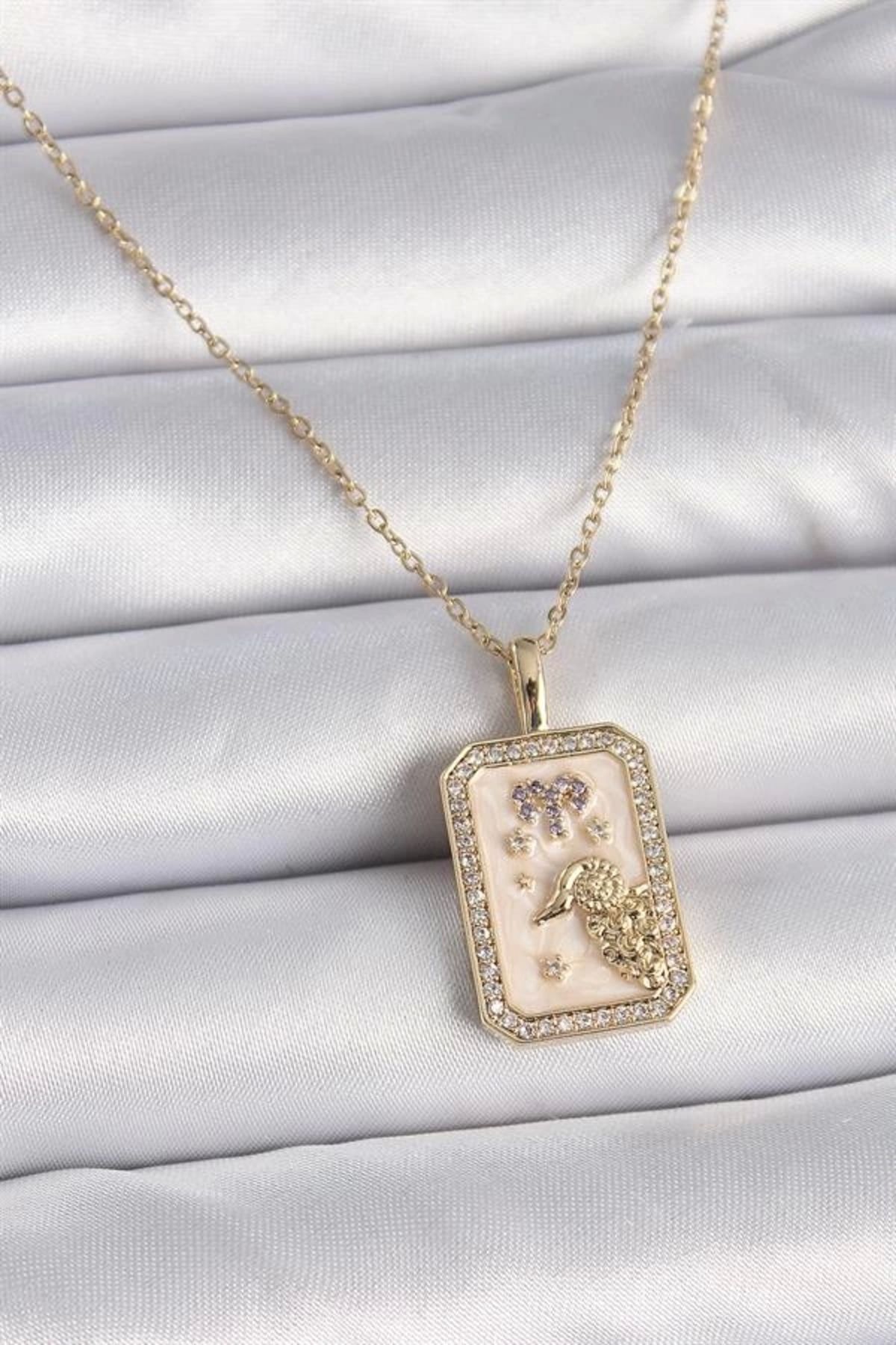 Lale Moda 316L Çelik Gold Renk Zincir Koç Burcu Zirkon Taşlı Kadın Kolye