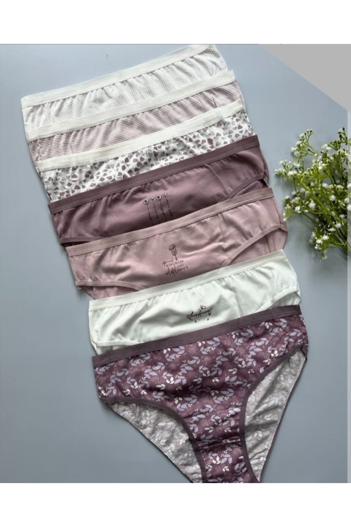 Berrak 7 'li Kadın Külot Bikini Kesim KINDNESS desen görsel 2