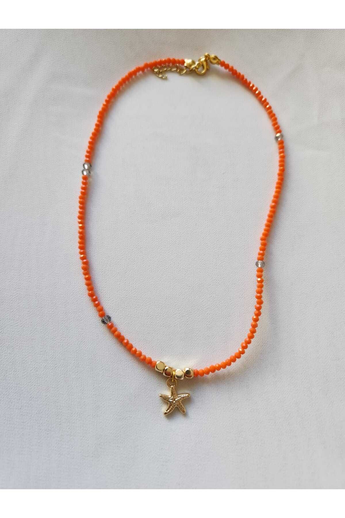 Noira Jewellery Turuncu Boncuklu Altın Kaplama Deniz Yıldızı Kolye