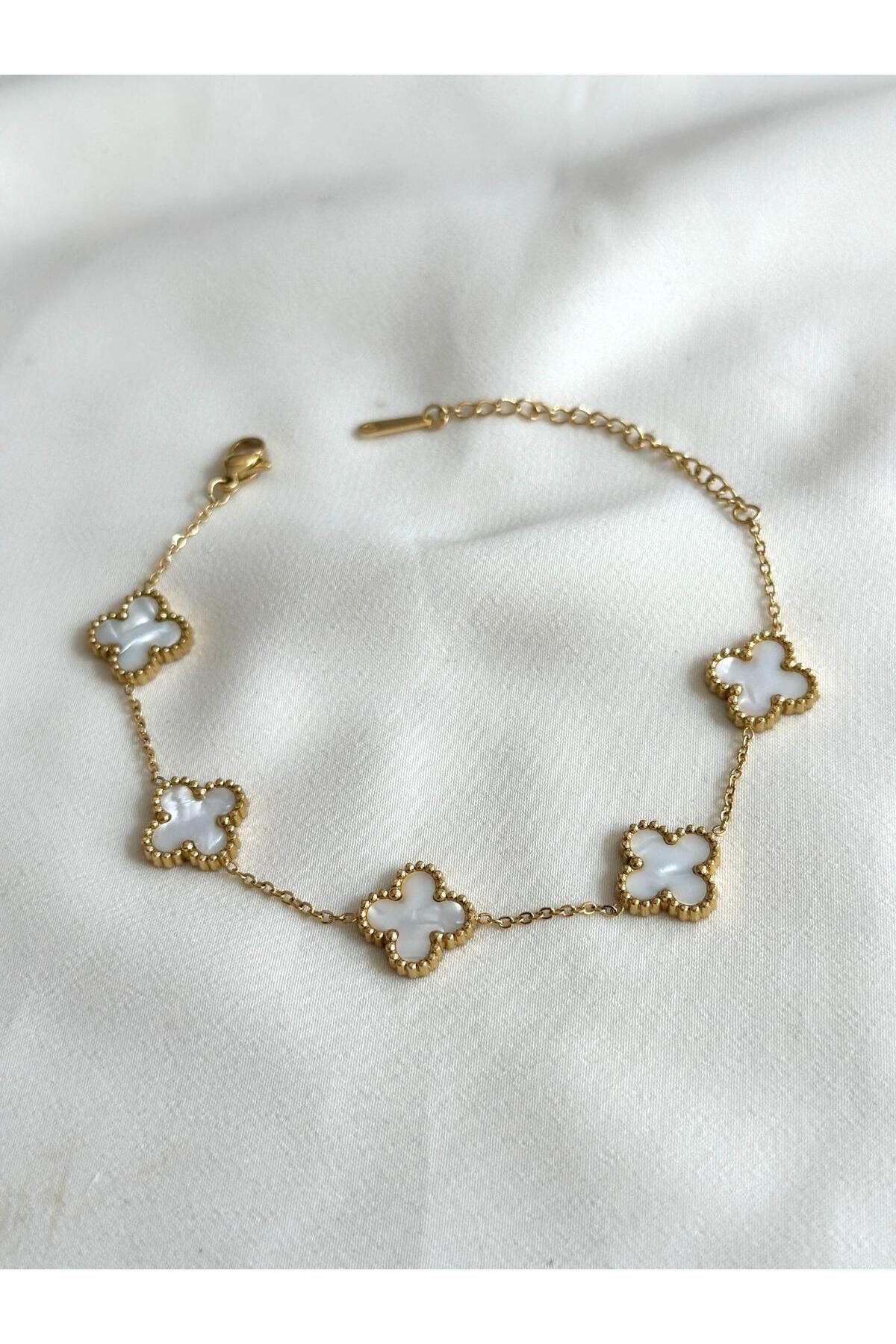 BessyJewelry Beyaz Mineli Yonca Bileklik